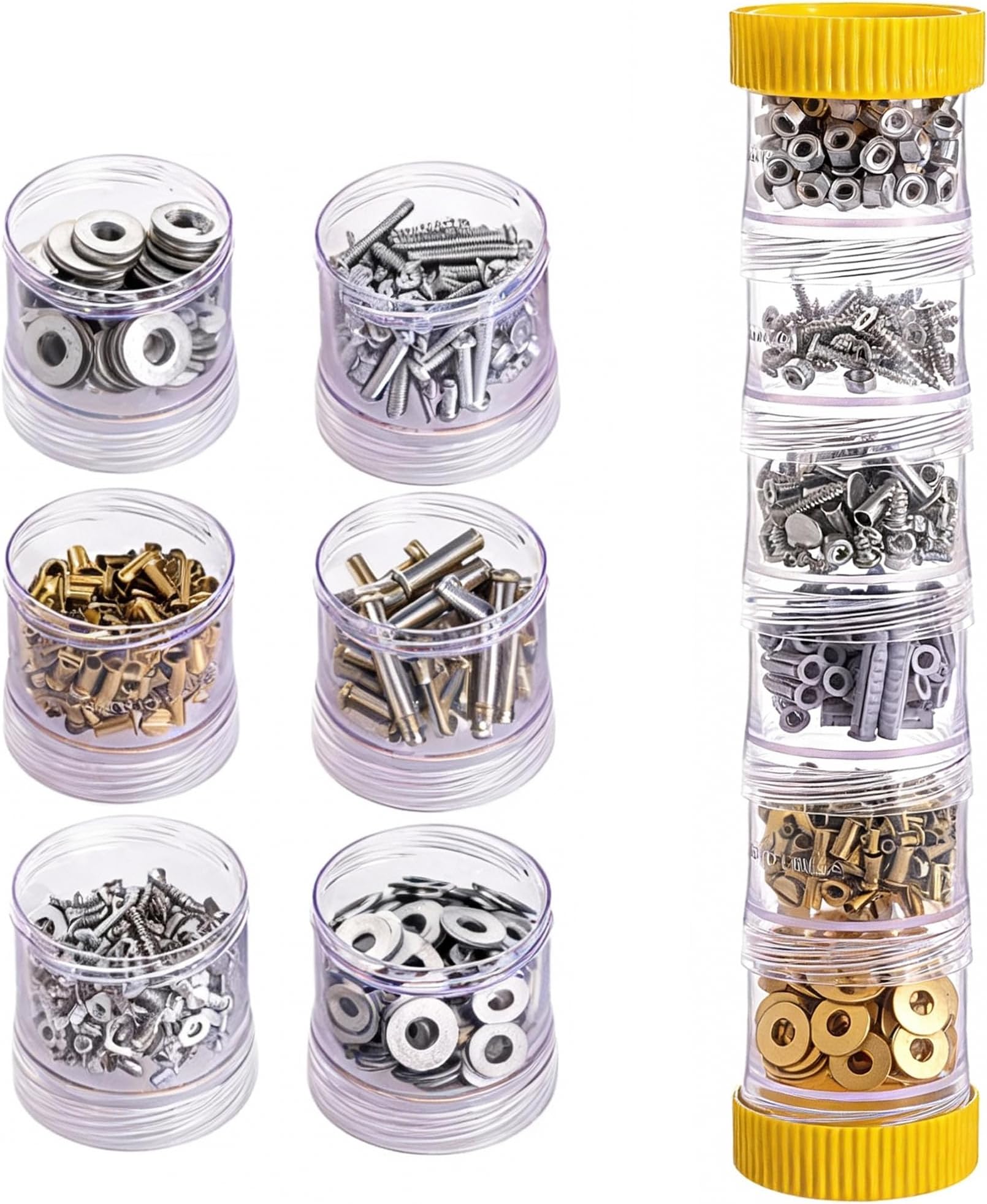 Stack Vertically Screw Organizer Box for Space Saving. Portable Stackable Small Parts Storage Containers with Lids, Modular Hardware Organizer for Fastener Screws Nails Nuts Bolts,6 Cups+2 Caps