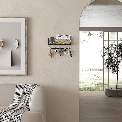 Miniatura 3 de OROPY Soporte para correo de entrada con ganchos para llaves, 11.0 pulgadas de largo x 2.6 pulgadas de ancho x 5.1 pulgadas de alto, cesta de