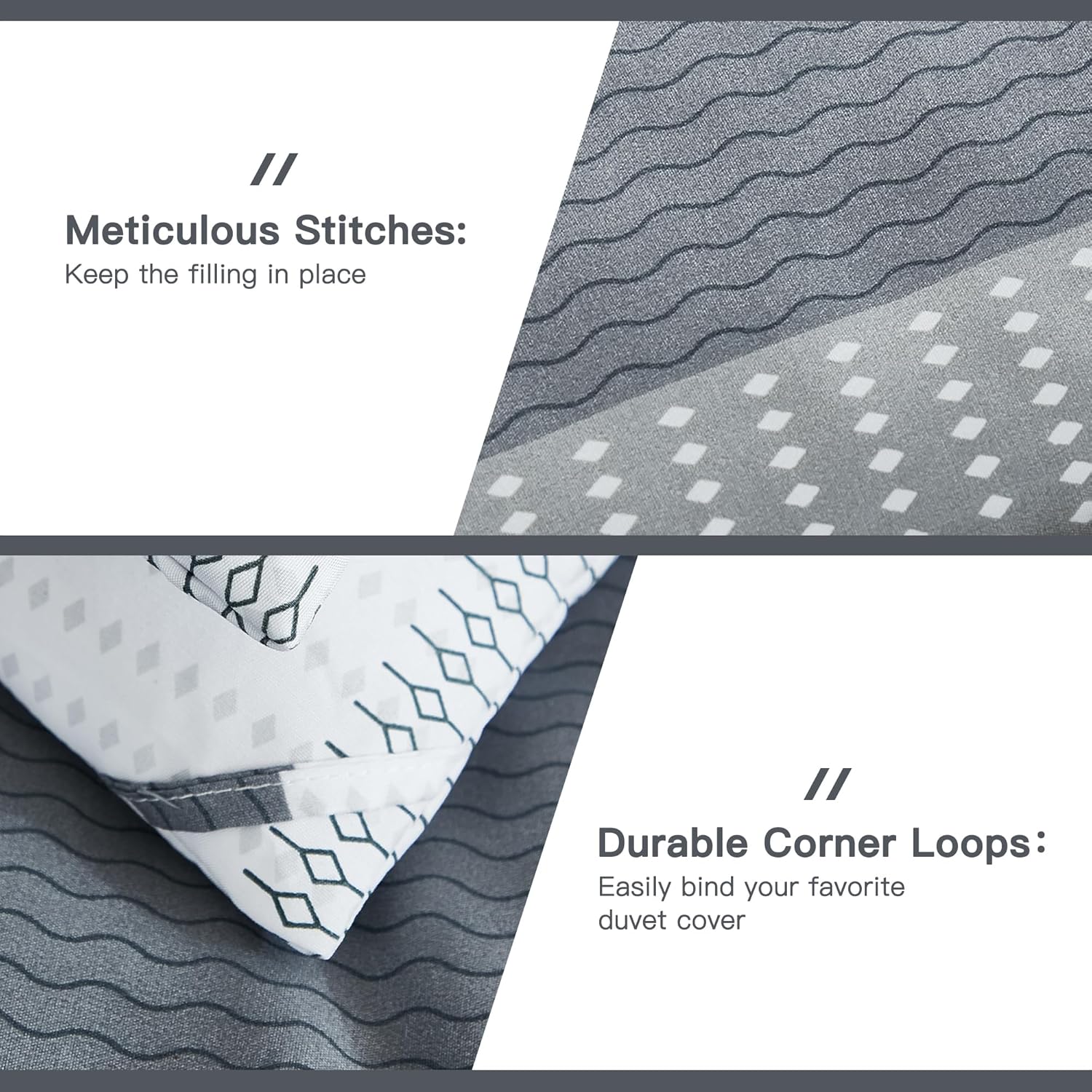 Litanika Comforter King Size Bed Set Light Grey - 3 Pieces Lightweight Bedding Comforter Sets Gray White Colorblock Stripe Fluffy All Season Bed Set - Image 6