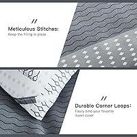 Vista 6 de Litanika Juego de edredón tamaño Queen, color gris claro, 3 piezas, ligero, gris y blanco, a rayas, esponjoso, juego de cama para todas