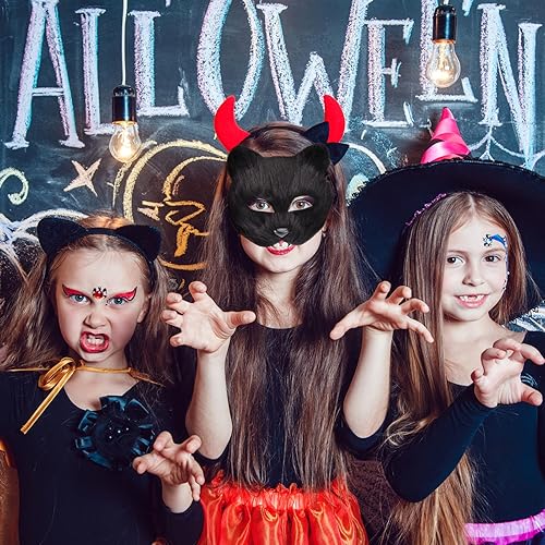 Miniatura 8 de TOYANDONA Máscara de felpa de Halloween, máscara peluda de Therian, máscara de lobo de media cara, máscara de animal de Halloween, máscara de