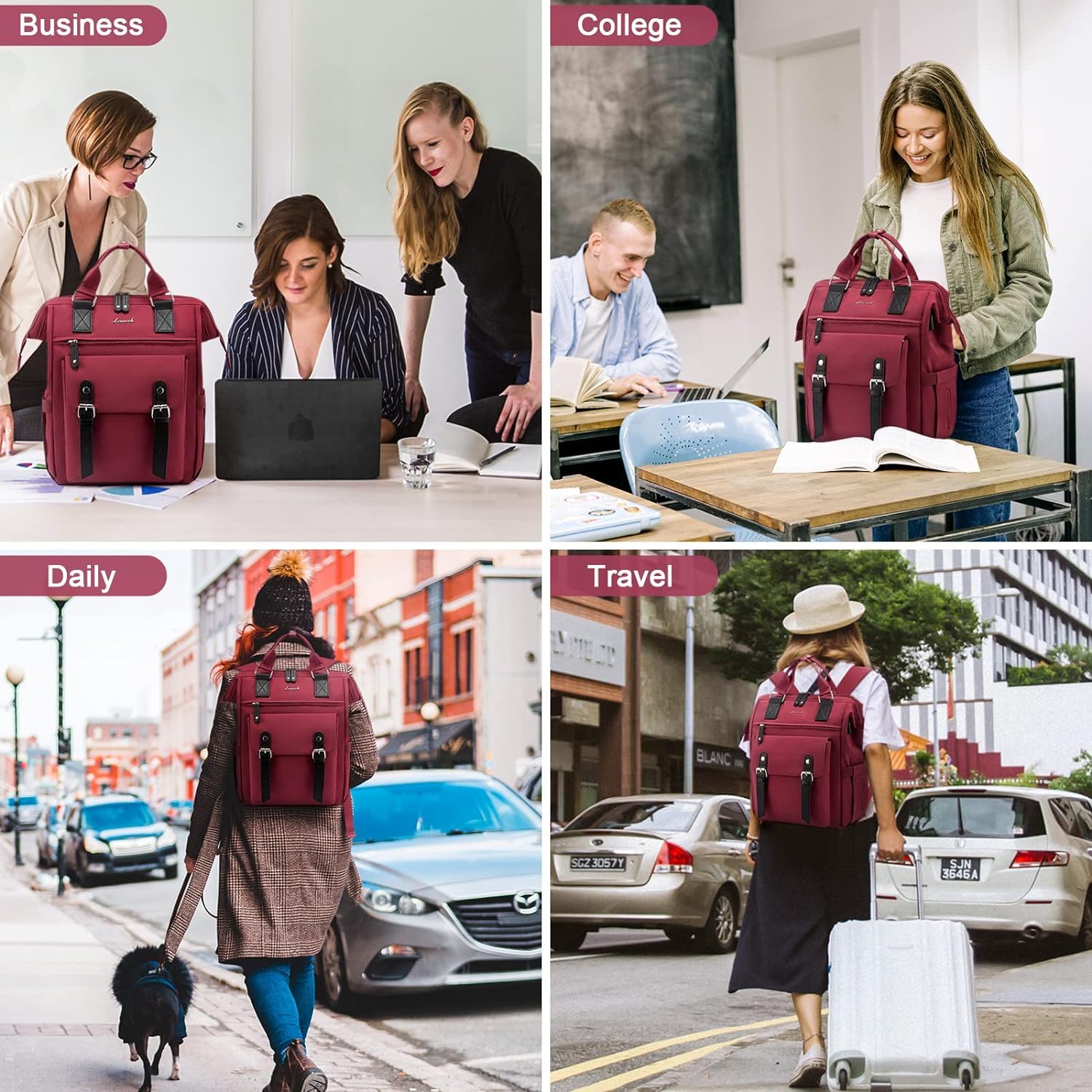 LOVEVOOK Laptop Bag Travel Backpack Work Bag Wine Red LOVEVOOK Laptop Backpack for Women, 15.6 Inch Work INCH  main image 2