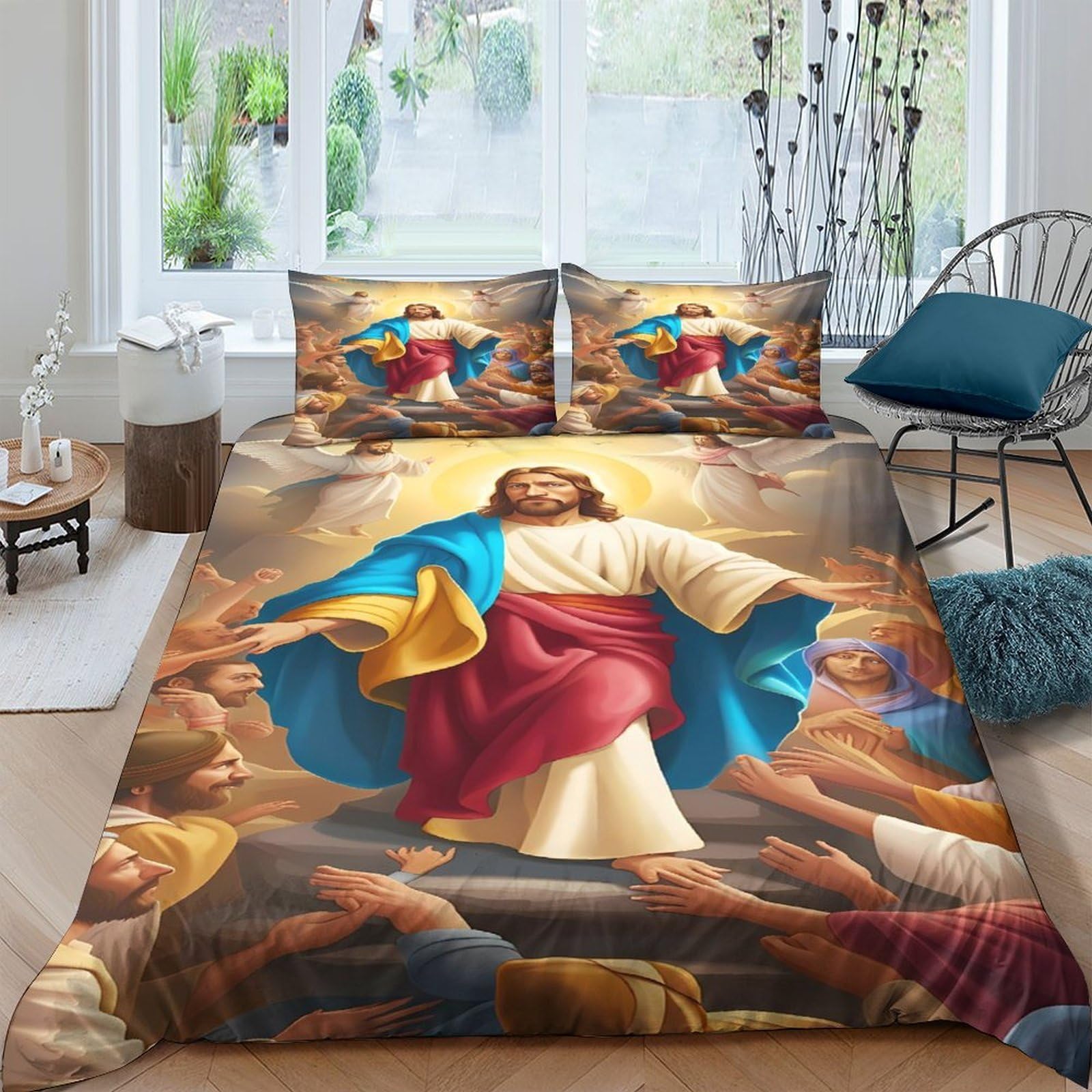 Ctjqhvkz Style-5 3D Printed Jesus Resurrection Fitted Sheet Microfiber Soft Christian Art Bed Cover For Bedroom Dorm Mattress Protector Single（135X200cm）