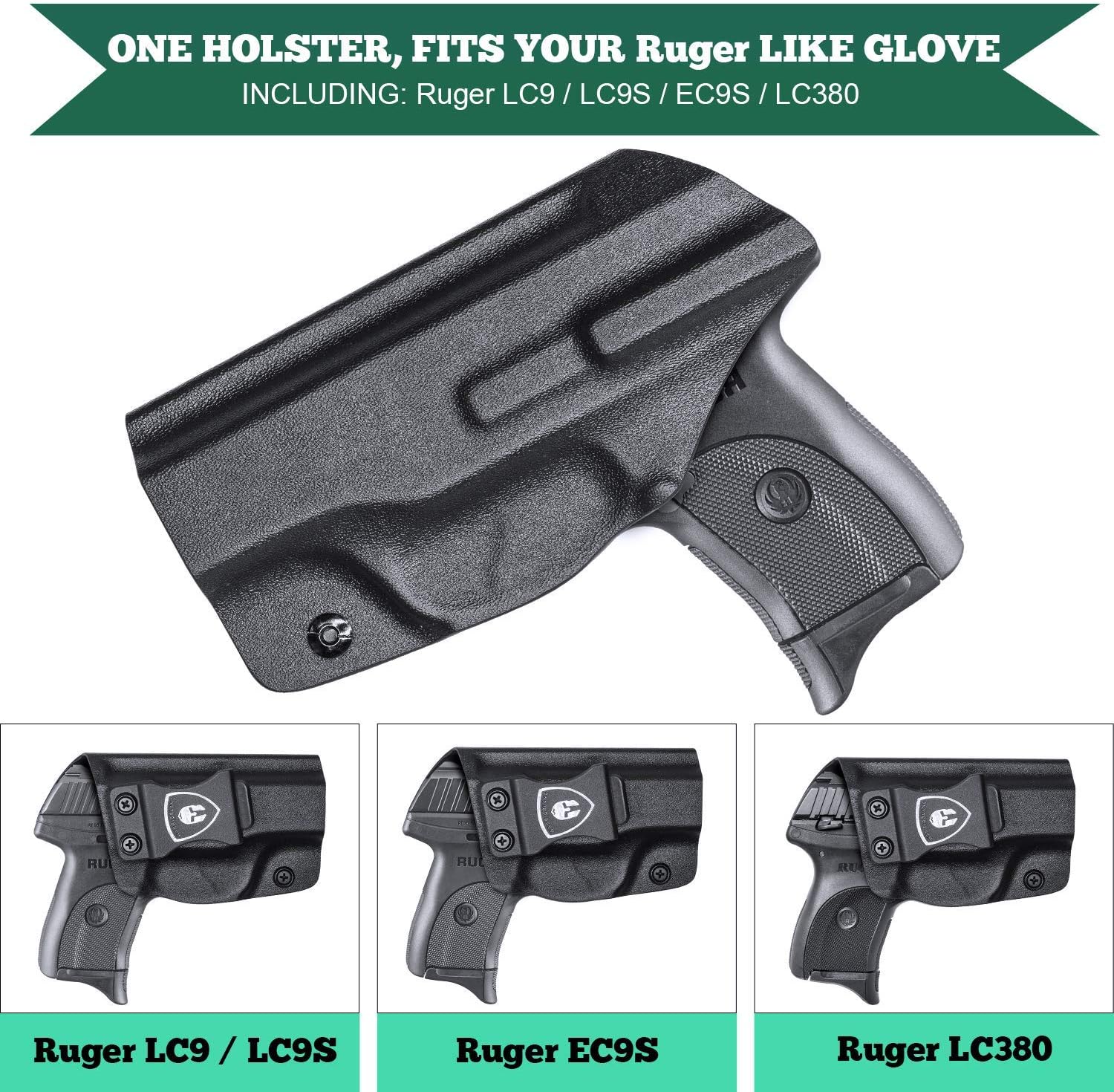 WARRIORLAND IWB Kydex Holster, Compatible with Ruger EC9S / LC9 / LC9S / LC380 - Inside Waistband Conceal Carry | Adj. Cant & Retention, Right-/Left-Hand & Optic Cut Optional