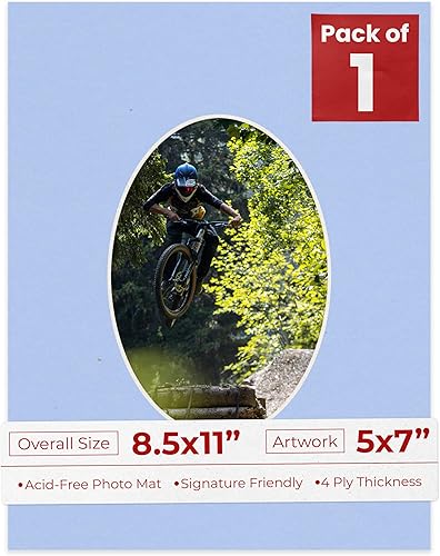Tapete de 8.5 x 11 pulgadas con corte biselado para fotos de 5 x 7 pulgadas, diseño ovalado, color azul bebé, sin ácidos, mate para proteger tus