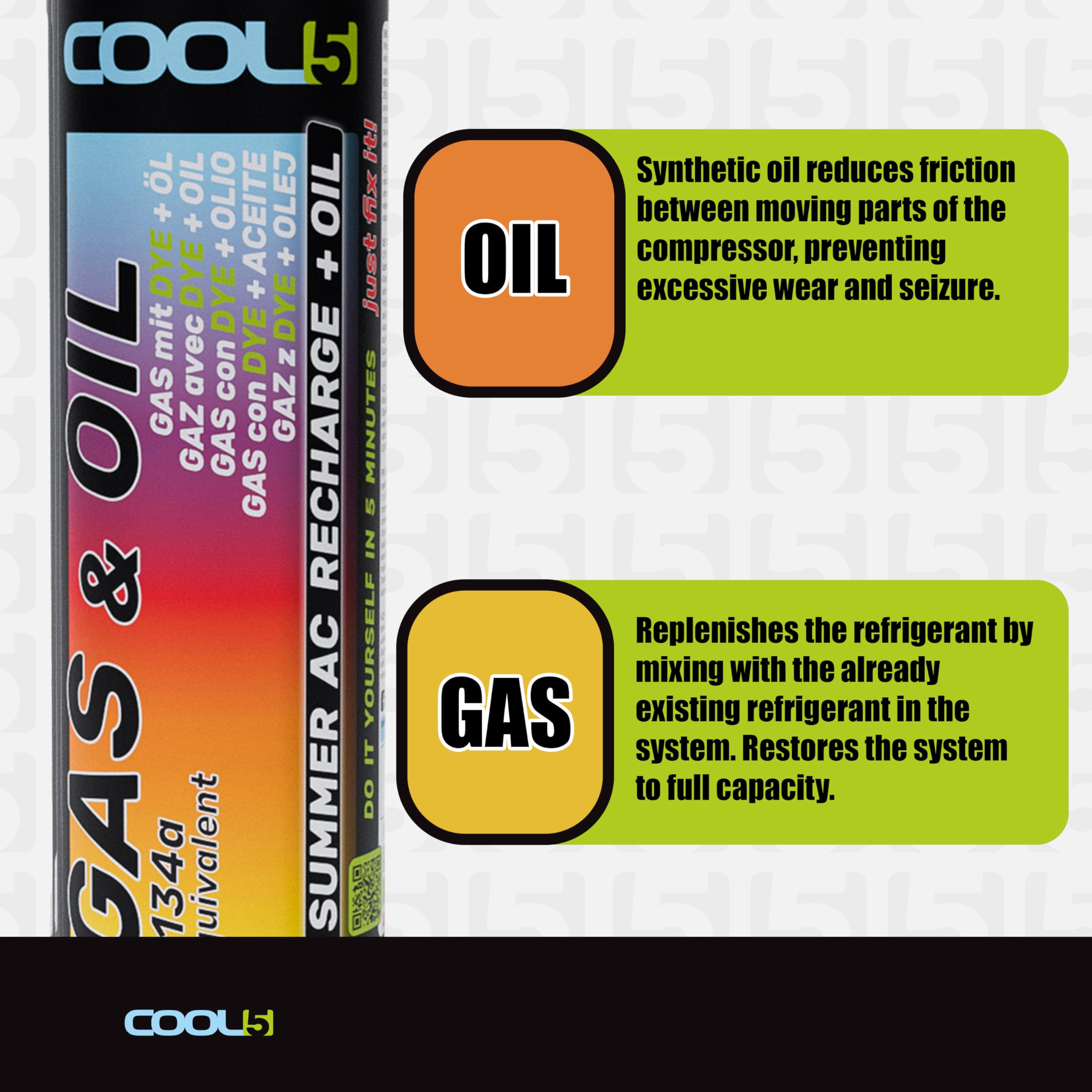 2 en 1 - Recharge de liquide de refroidissement R134a avec huile pour climatisation de voiture 1995-2016