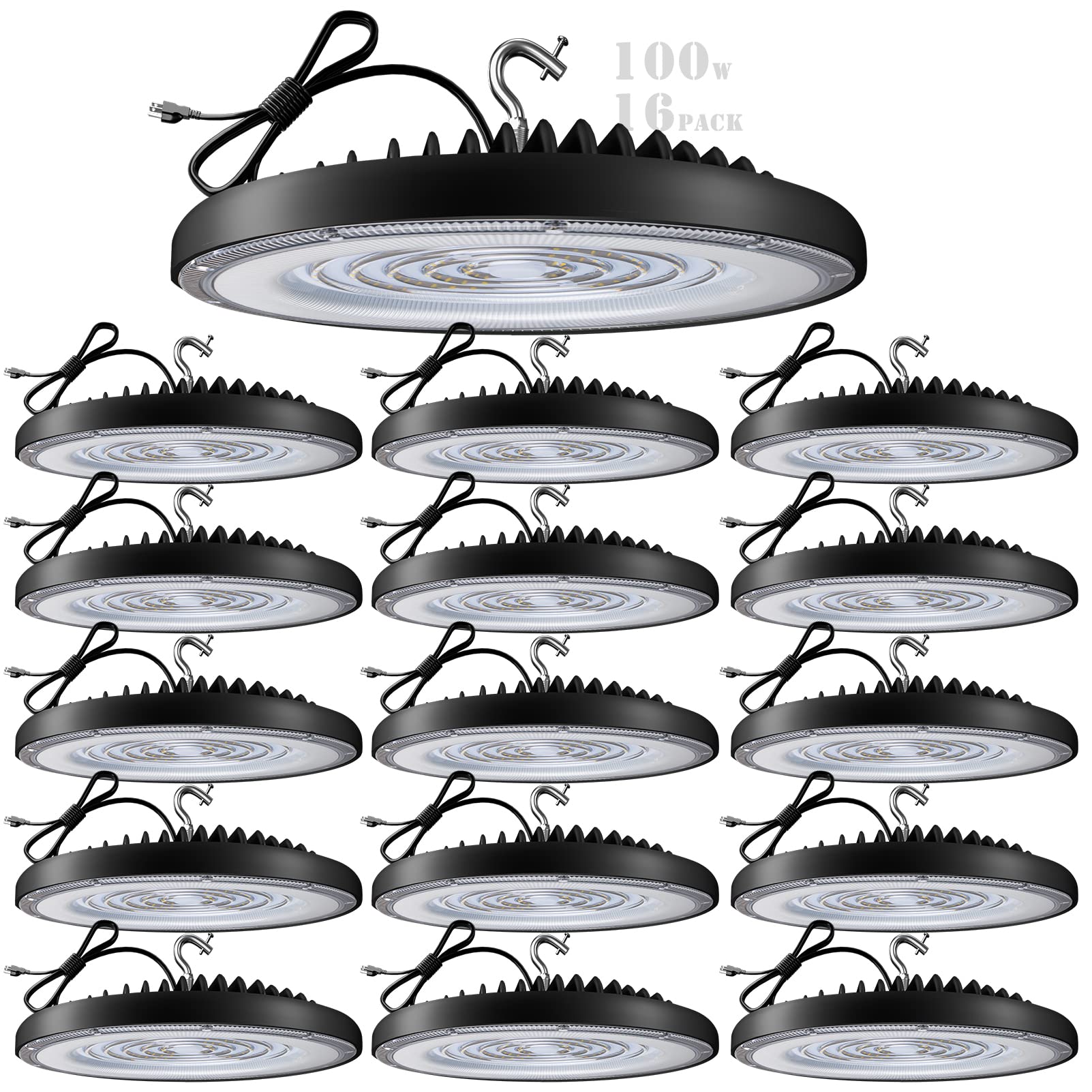 Upgrade 100W LED High Bay Light, ETL Listed High Bay LED Light,14000lm (Eqv.400W MH/HPS) 5000K UFO High Bay Lights, Commercial Warehouse/Workshop Light Energy Saving Upto 3800KW/5Yrs(5Hrs/Day-16Pack