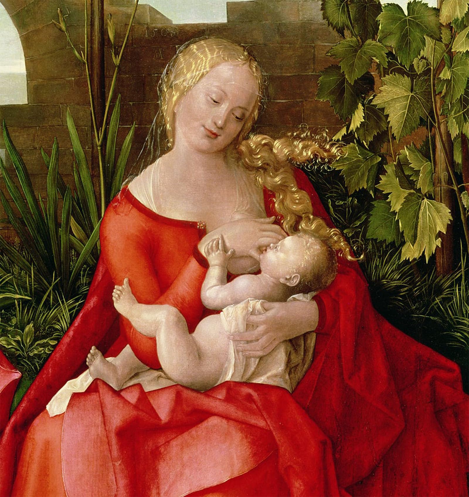 ARTXLXXBN Famous Painting Canvas Artwork Graffiti Print Virgin and Child Lady with the Iris by Albrecht Dürer Portrait Canvas Image for Home Decor 60x90cm