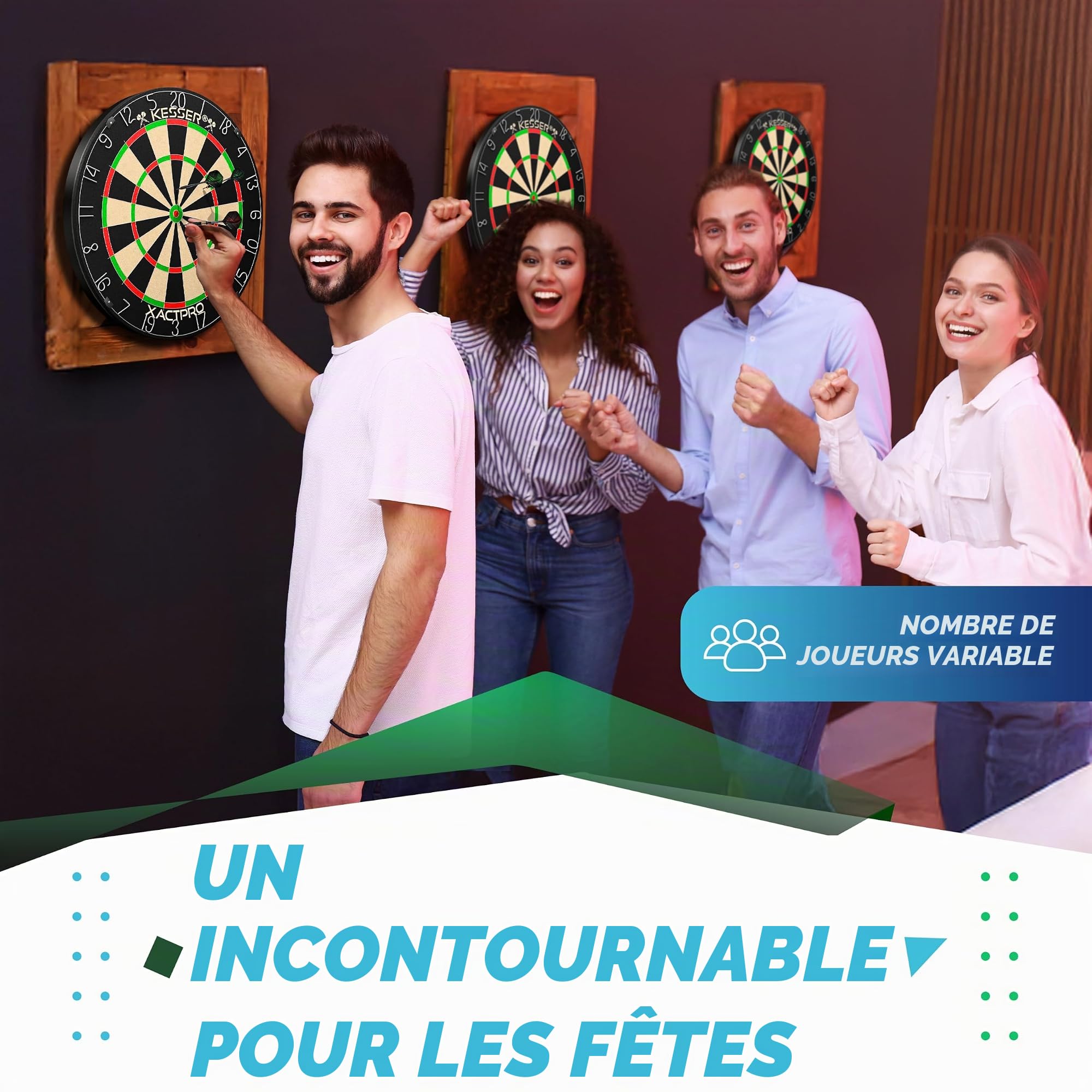 KESSER® Jeu de fléchettes pour pointes en acier, avec cible en liège, 9 fléchettes à pointe métallique, 21 ailettes Pro et accessoires, matériel de montage inclus