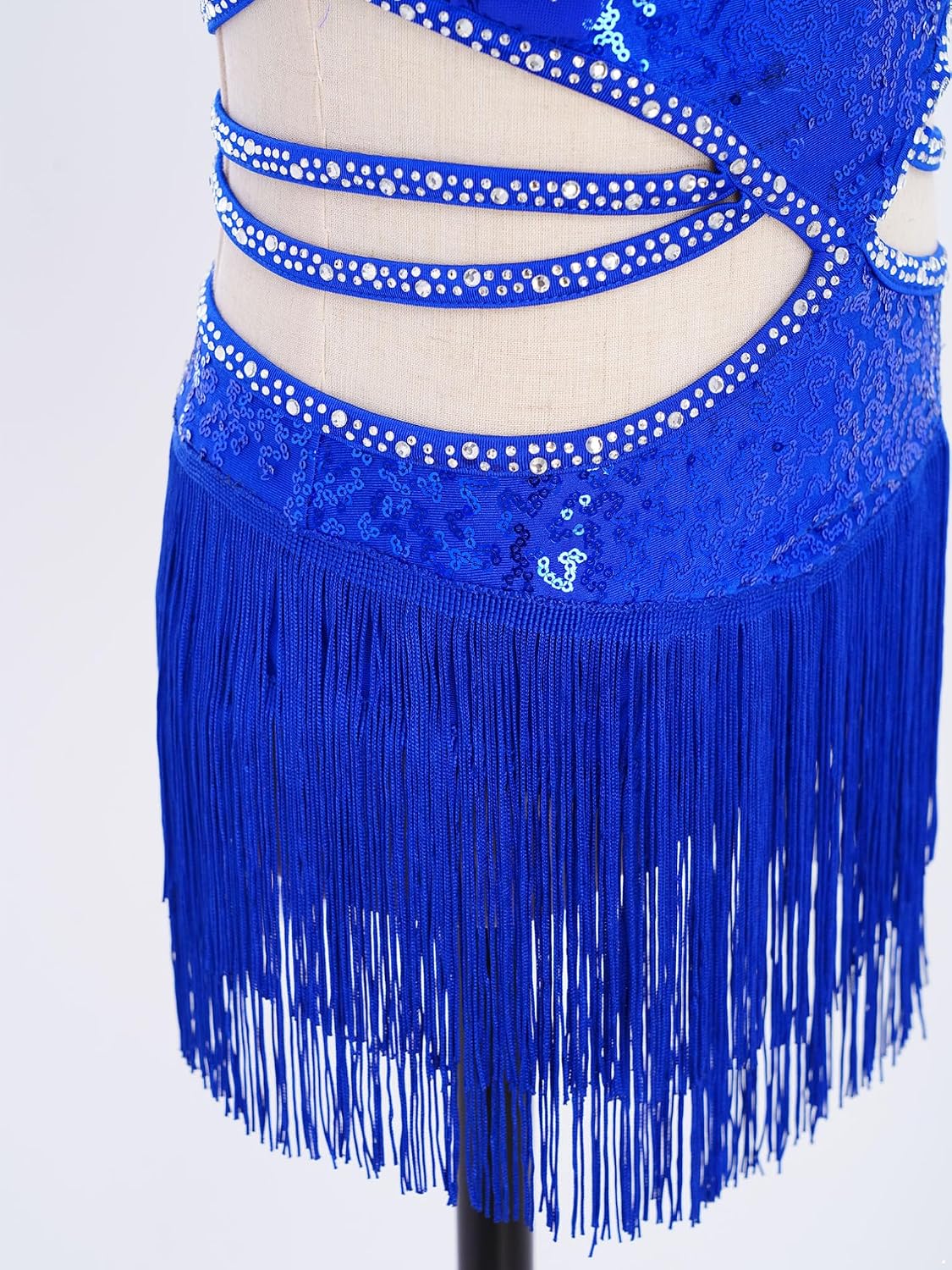 ranrann Kids Girls Sleeveless Latin Dance Dress Sequin Fringe Bodysuit Tassel Professional Ballroom Dance Dress