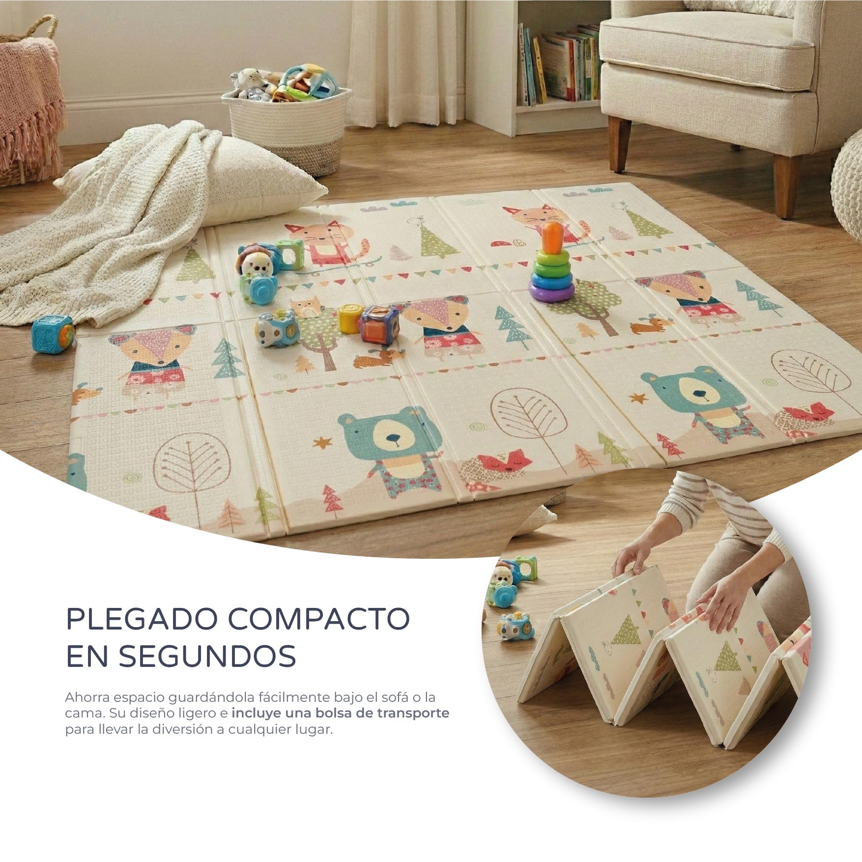 MS Fancy - Alfombra de Juegos para Bebé 180x200 cm - Doble Cara, Tapete Muy acolchado (1.5 cm Grosos), Plegable y con Bolsa de transporte — view 4