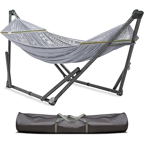 Tranquillo Uniki Hammock, Instant 30s Foldable Hammock Stand, 550 lbs Capacity Portable Hammock, 3-Year Warranty Sturdy Stand, Revolutionary Design No Screws Needed, Premium Carry Bag Included, Grey
