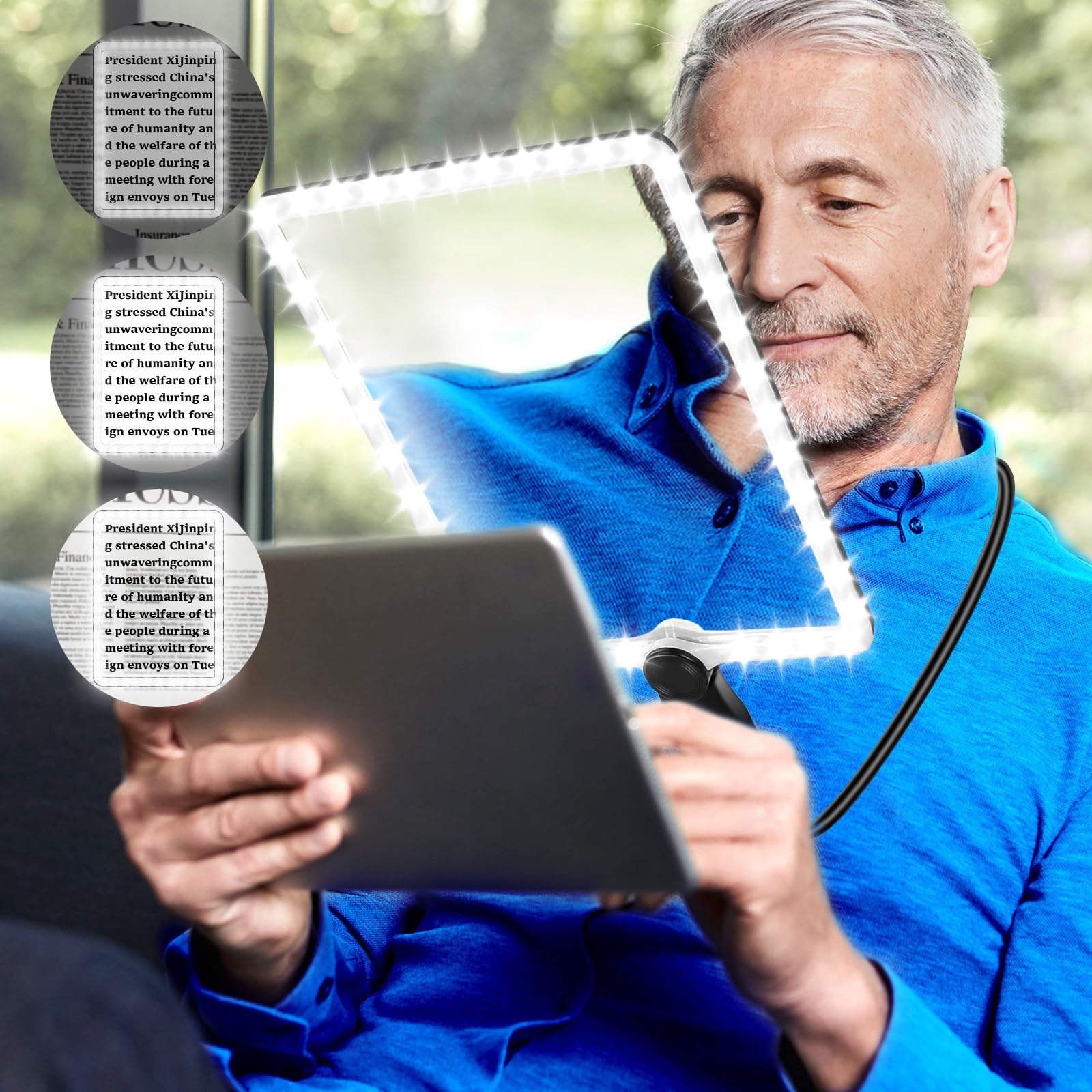 Lente Ingranditore 5X Con Luce LED - Ricaricabile, Collo Flessibile, 25.7x18.7cm - Foto 8