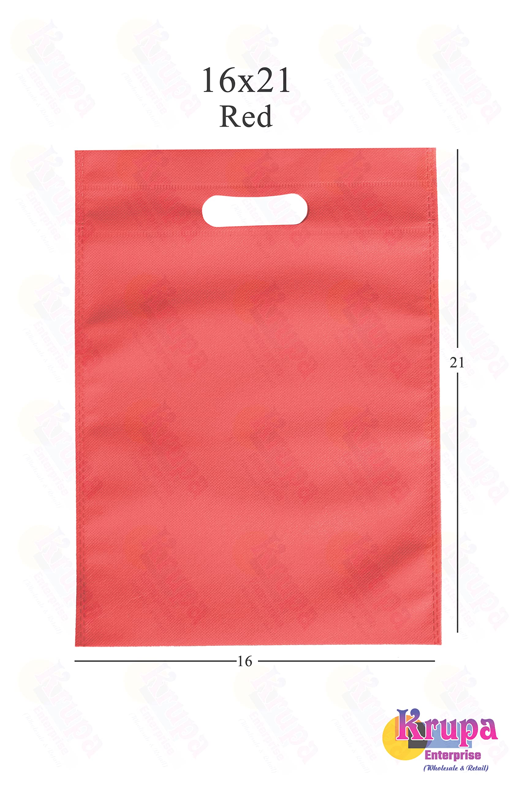 Krupa Enterprise 16x21 Inch D-Cut Cloth Carry Bag, Handle Shopping Bag, Daily Use Gift Bag, Completely Eco Friendly, Pack of 100 Pieces (Red)