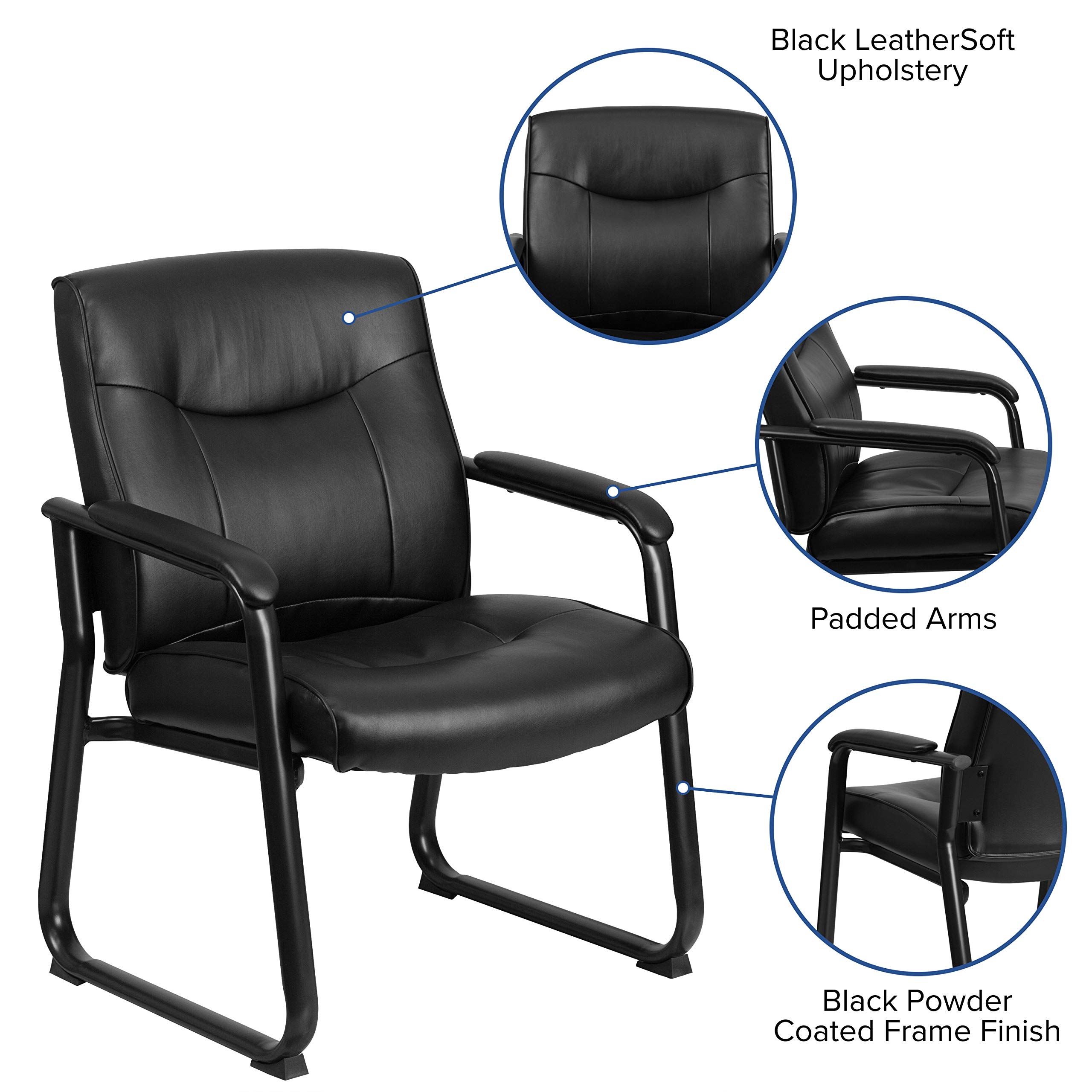 Flash Furniture Hercules Big and Tall Chefsessel für den Empfang mit Kufengestell, Leder, Metall, Schwarz, 75,6 x 62,9 x 44,5 cm