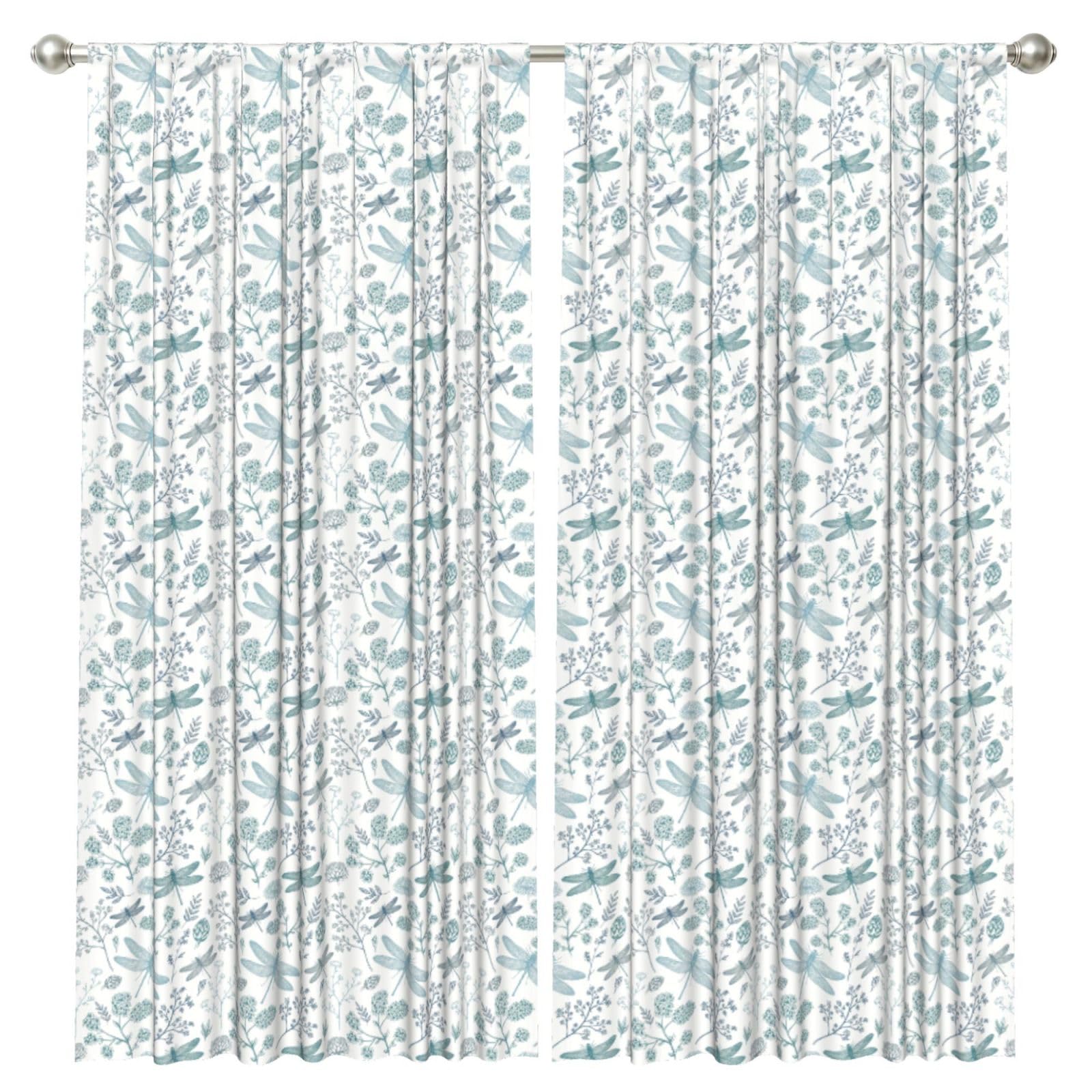 InOmak Blue Dragonfly Fern Botanical, 2 Panels Window Curtains 52 x 84 Inch Blackout Curtains for Living Room Bedroom