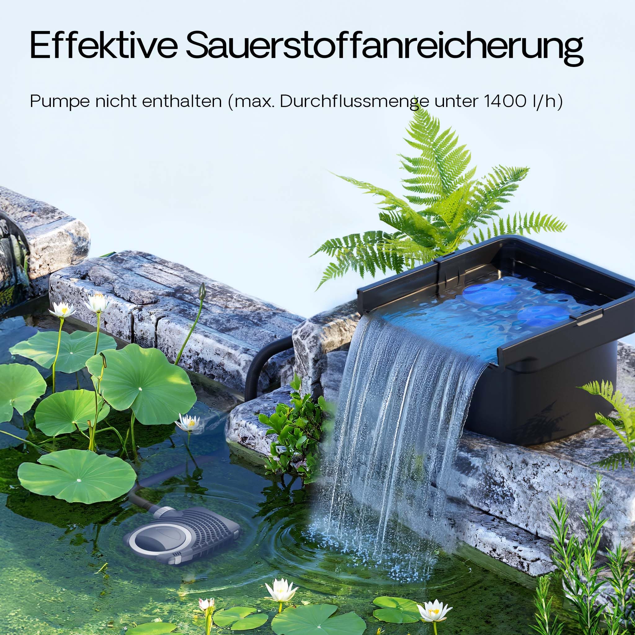 SunSun CWF-400 Wasserfall Filter 14000 l/h mit 400 mm Auslaufbreite, Wasserspiel mit integriertem Filterelement für Gartenteich
