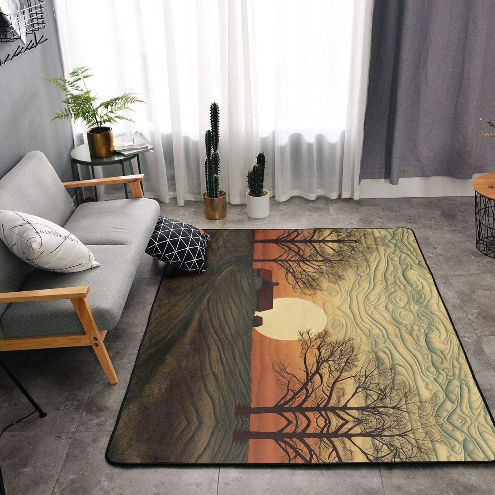 Sunrise Print - Tapete antideslizante de franela para puerta delantera y trasera de 63 x 48 pulgadas, para interiores y exteriores