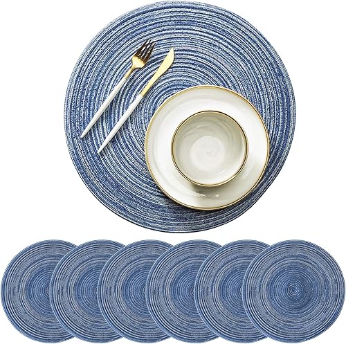 Juego de 6 manteles individuales redondos de 15 pulgadas, manteles individuales trenzados de lino bohemio para decoración de mesa de comedor,