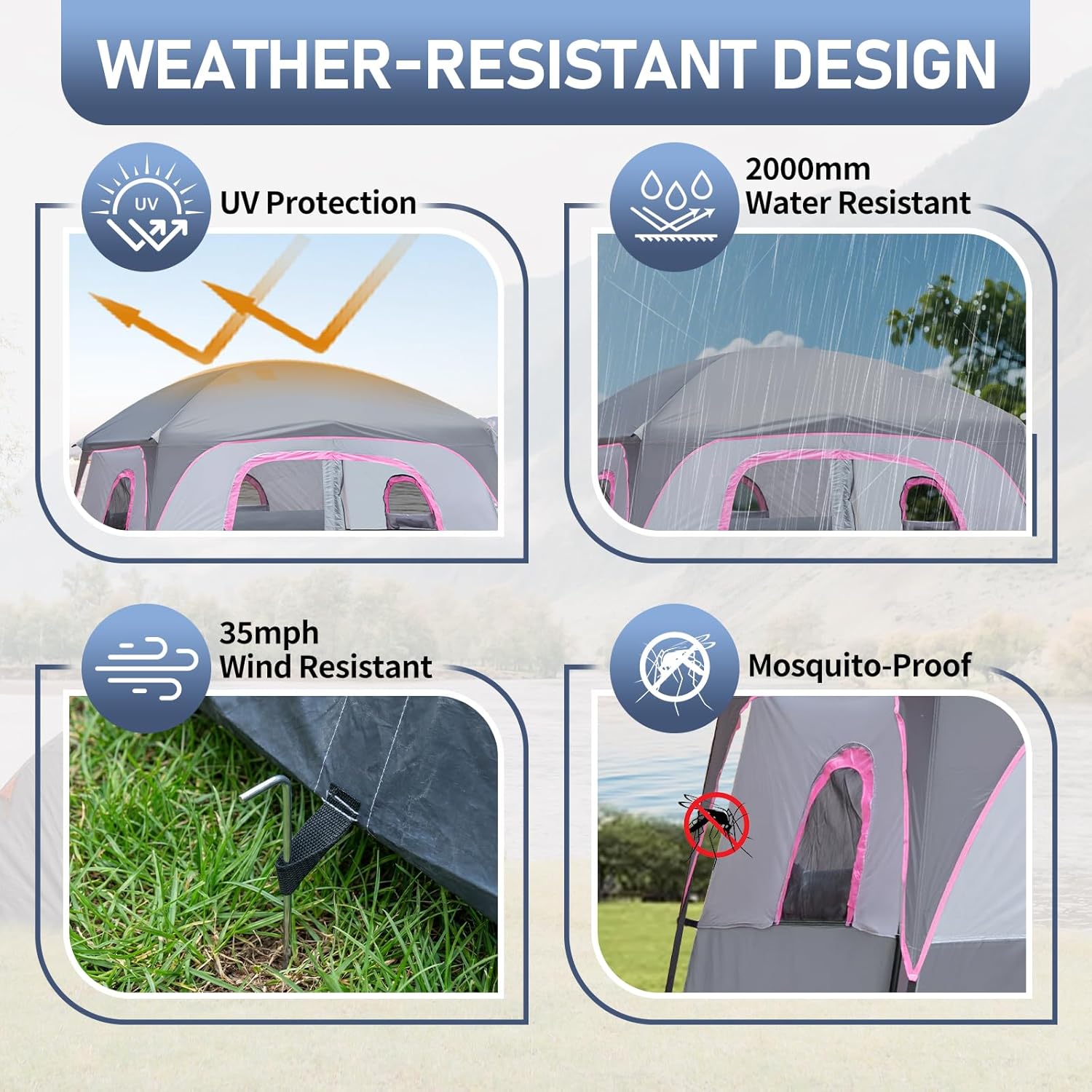 Outvita 6 Person Camping Tent with Carry Bag, Waterproof Windproof Easy Setup, Portable Family Camping Tent with 1 Mesh Door & 5 Large Mesh Windows, 10'X9'X83in