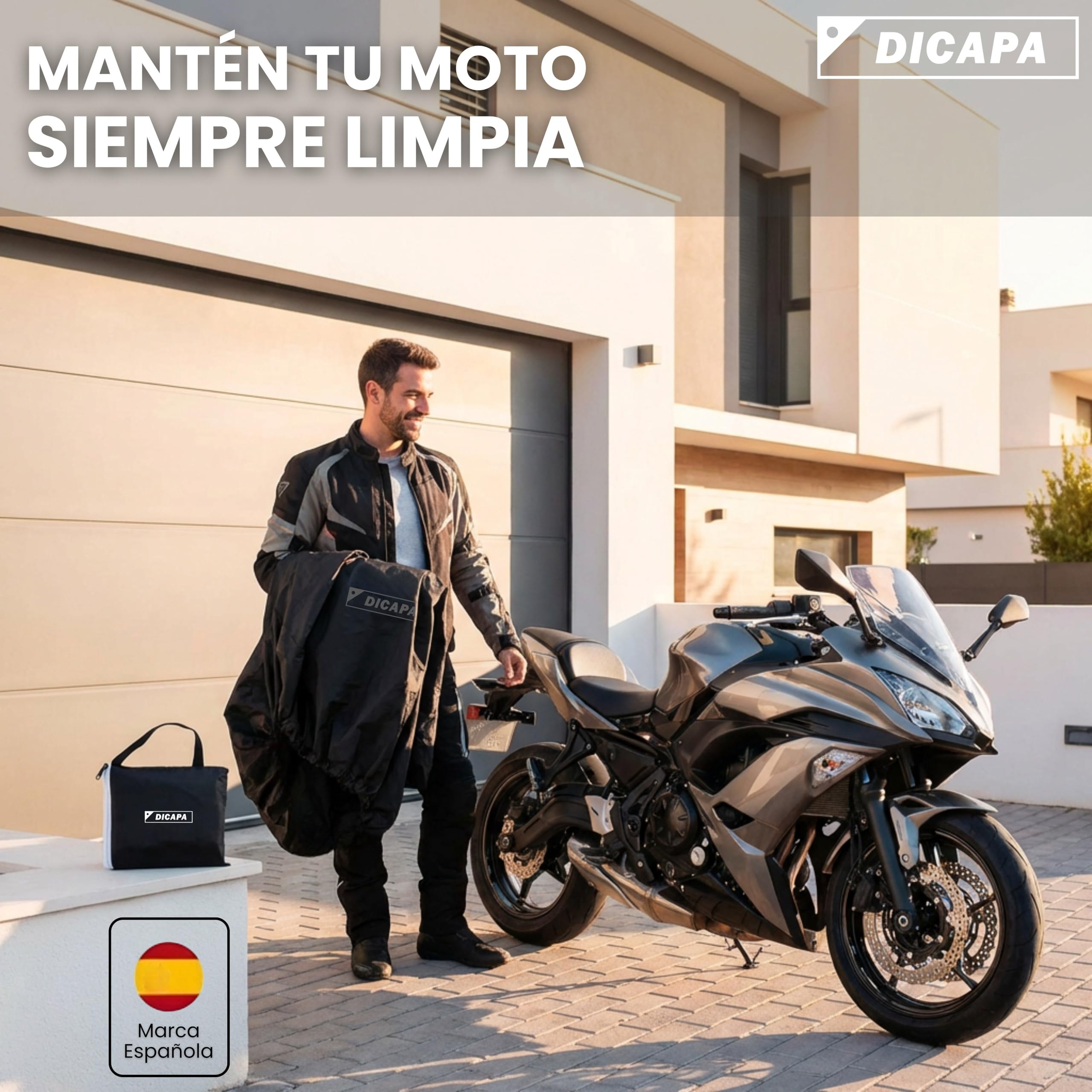 DICAPA Housse Moto Imperméable 230x98x125cm (L) Housse Moto Résistante à l'Eau, au Vent, à la Neige et aux Rayons UV. Housse pour Motos avec Système Antivol et Fermeture Élastique.