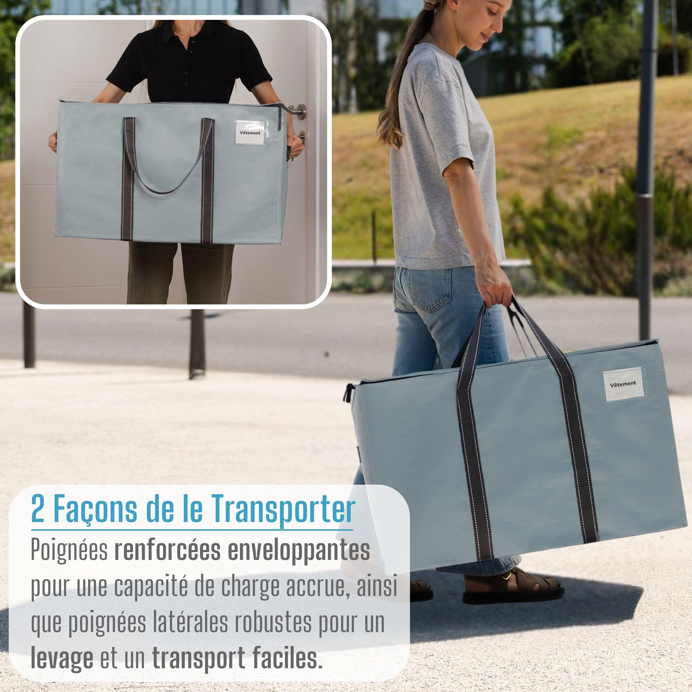 VENO 102L Lot de 10 Sac Déménagement grand avec Couvercle et Poignées Renforcées, Sac de Rangement Vêtement Résistant, Alternative aux Cartons Déménagement, Sacs de Voyage (Bleu Clair, Lot de 10)