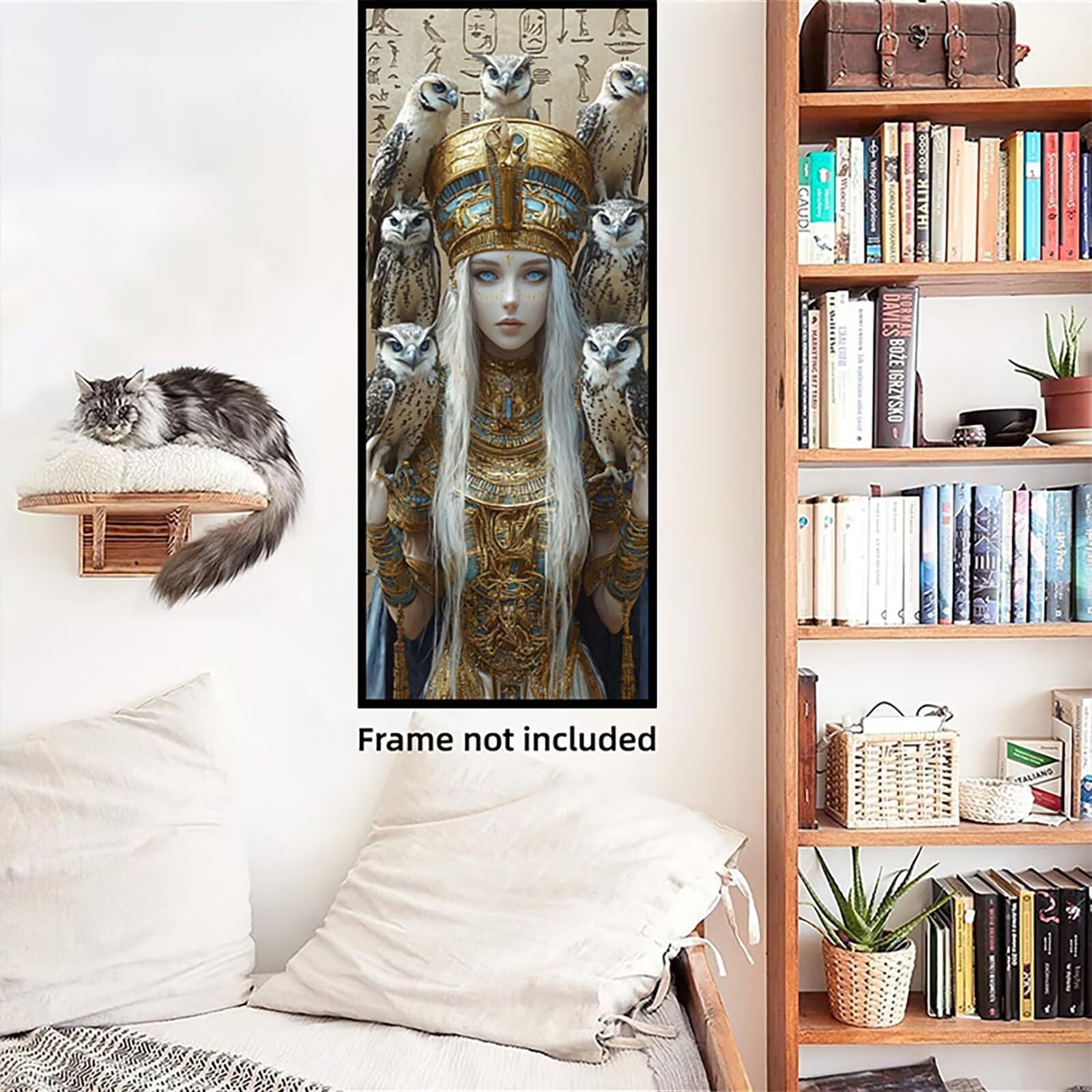 Malen Nach Zahlen 50x150cm Leinwand Königin Von Ägypten Malen Nach Zahlen Erwachsene mit Ohne Rahmen, DIY Kreativ Set für Erwachsene mit Pinseln und Acrylfarbe, Deko Eule Landschaft Geschenk, P0M-995