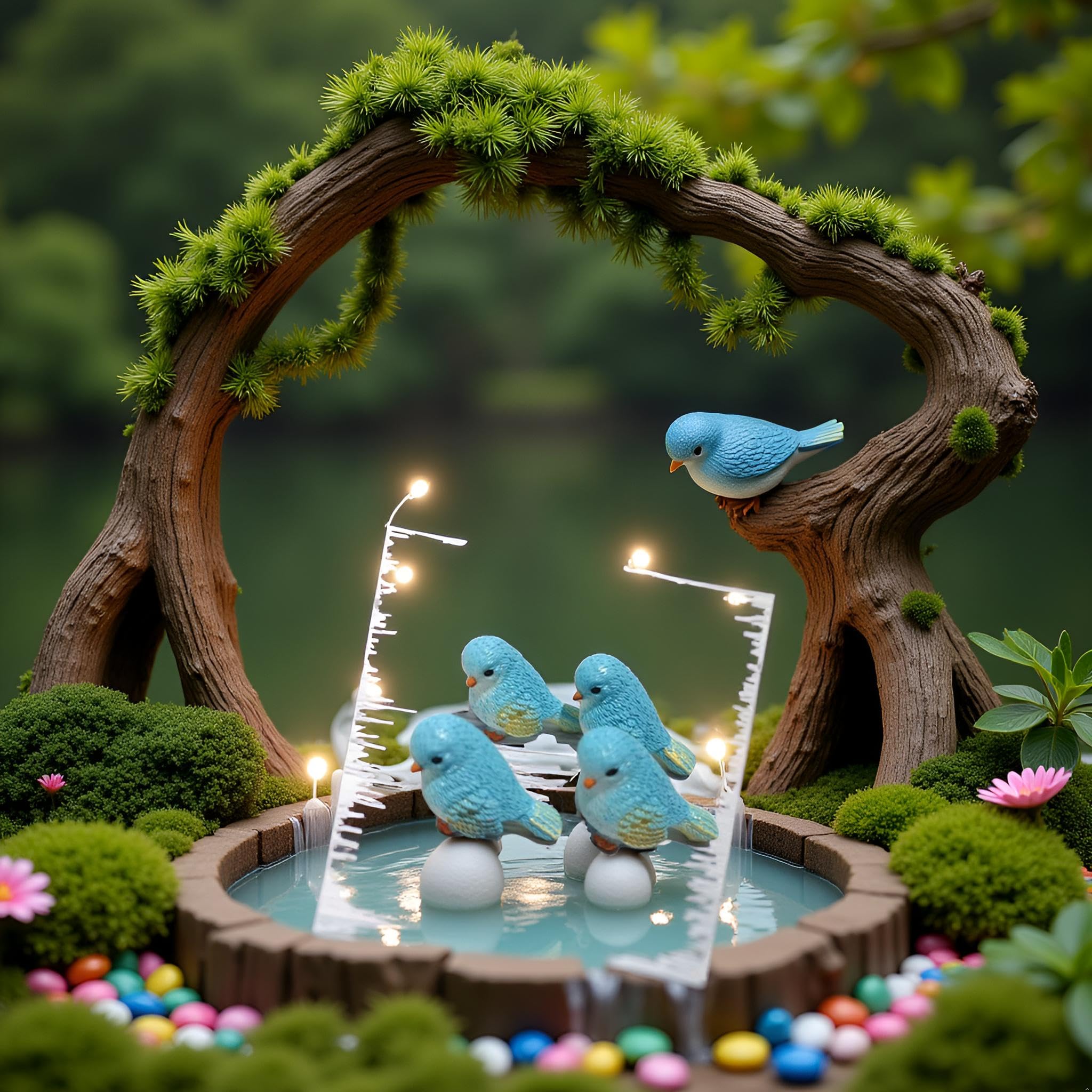 YuanHolumid Miniatur-Vögel Aus Resin – 4 Blaue Vogelfiguren Für Deko, Feengarten & Bonsai