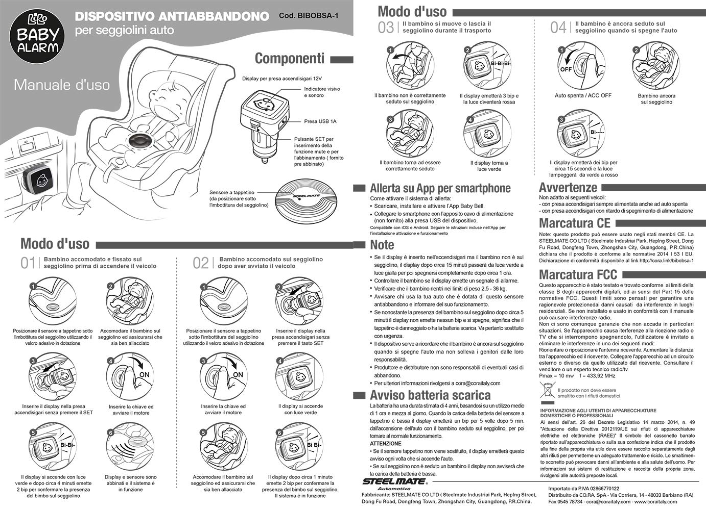 Bibo BIBO1356ALARM seggiolino antiabbandono, Grigio/Nero