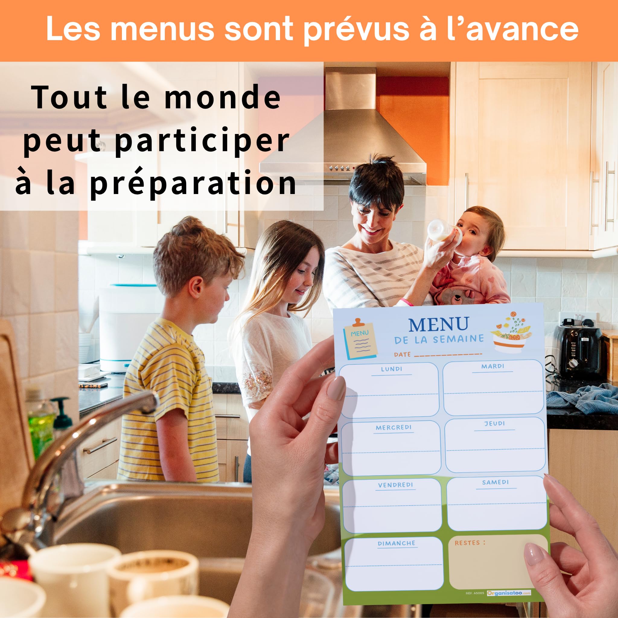 Bloc menu de la semaine - planificateur des repas hebdomadaire A5 - organisation quotidien 50 pages