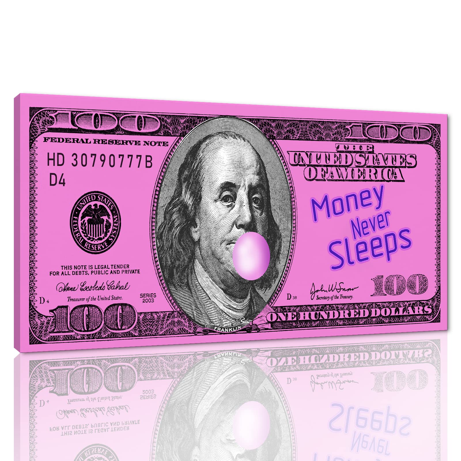 Amazon.com: Pink Inspirational Office Canvas Art Benjamin Franklin 100 USD  Dollar with Positive Quote Money Never Sleeps Creative Money Artwork Gift  Choice for Men Workplace Gym Decor Framed Easy to Put-40 inch