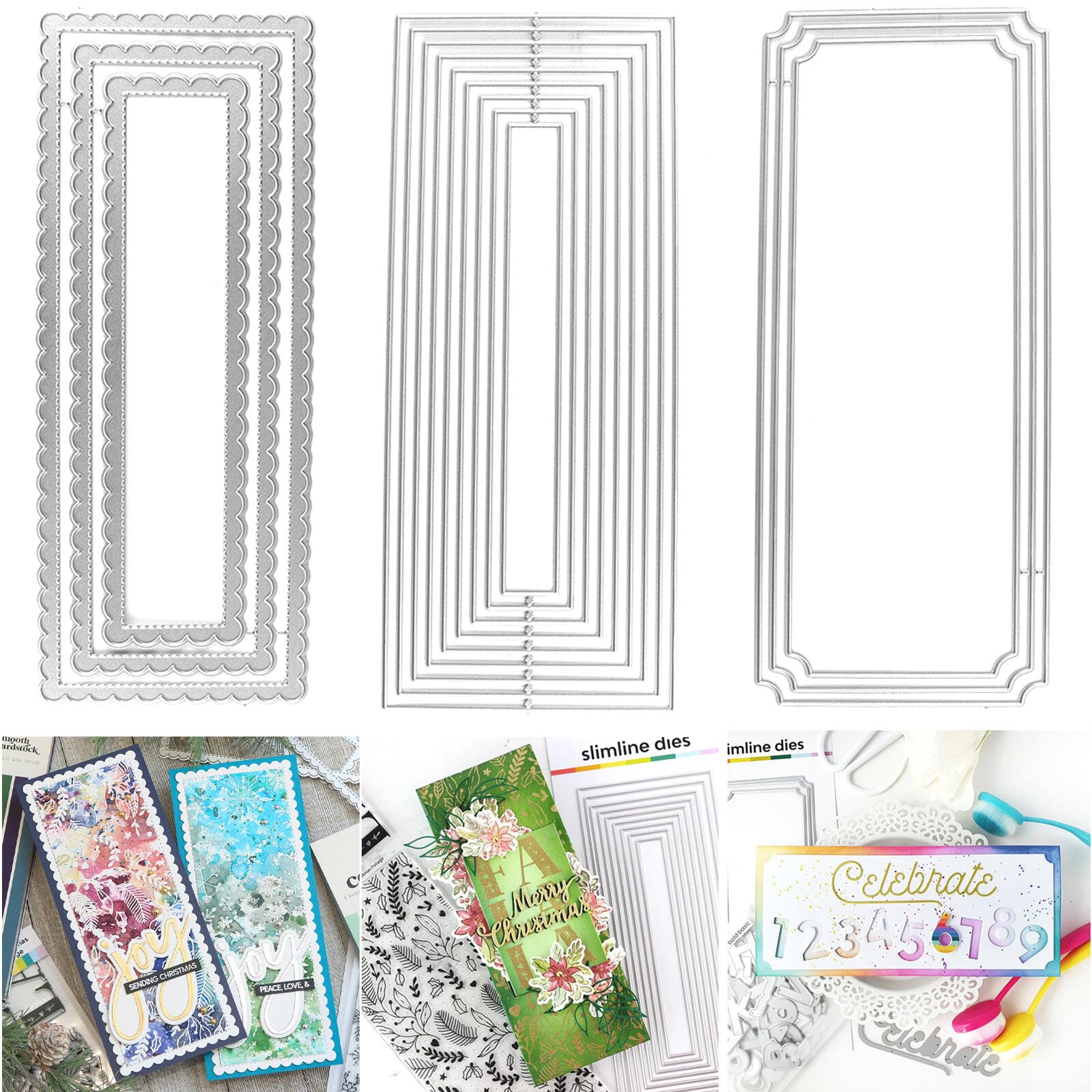3 Sets Nested Stitched Scalloped Rectangles Dies for Card Making Nested Tickets Frame Metal Cutting Dies for DIY Scrapbooking Paper Crafting Handmade Crafts Scrapbooking Supplies Scrapbook Album Decor