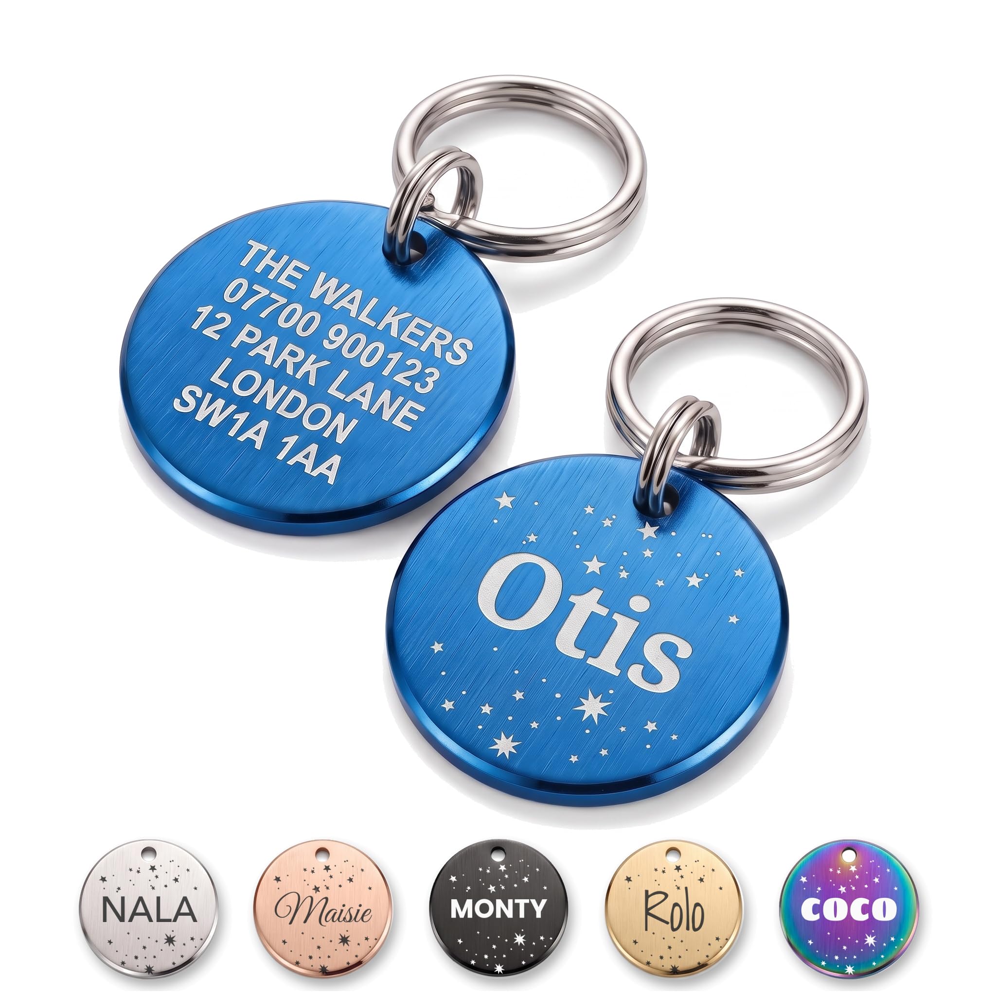 The Stately Hound Personalised Engraved Dog Tag, Blue, Small โ image 1