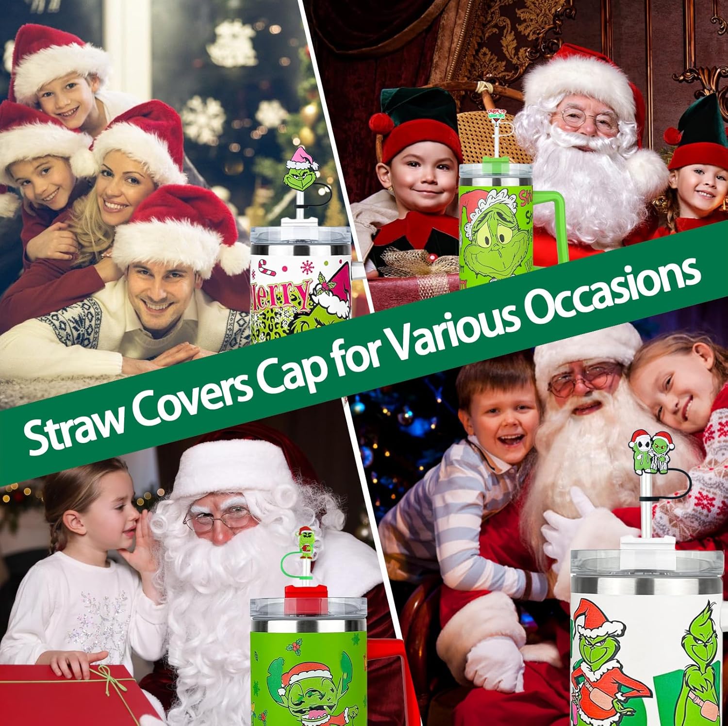 6 PCS Christmas Straw Cover Cap for Stanley Cup，Xmas Straw Toppers Compatible with Stanley 30&40 Oz Tumbler，Reusable Silicone Straw Tips Lids for Stanley Cup Accessories - Image 7