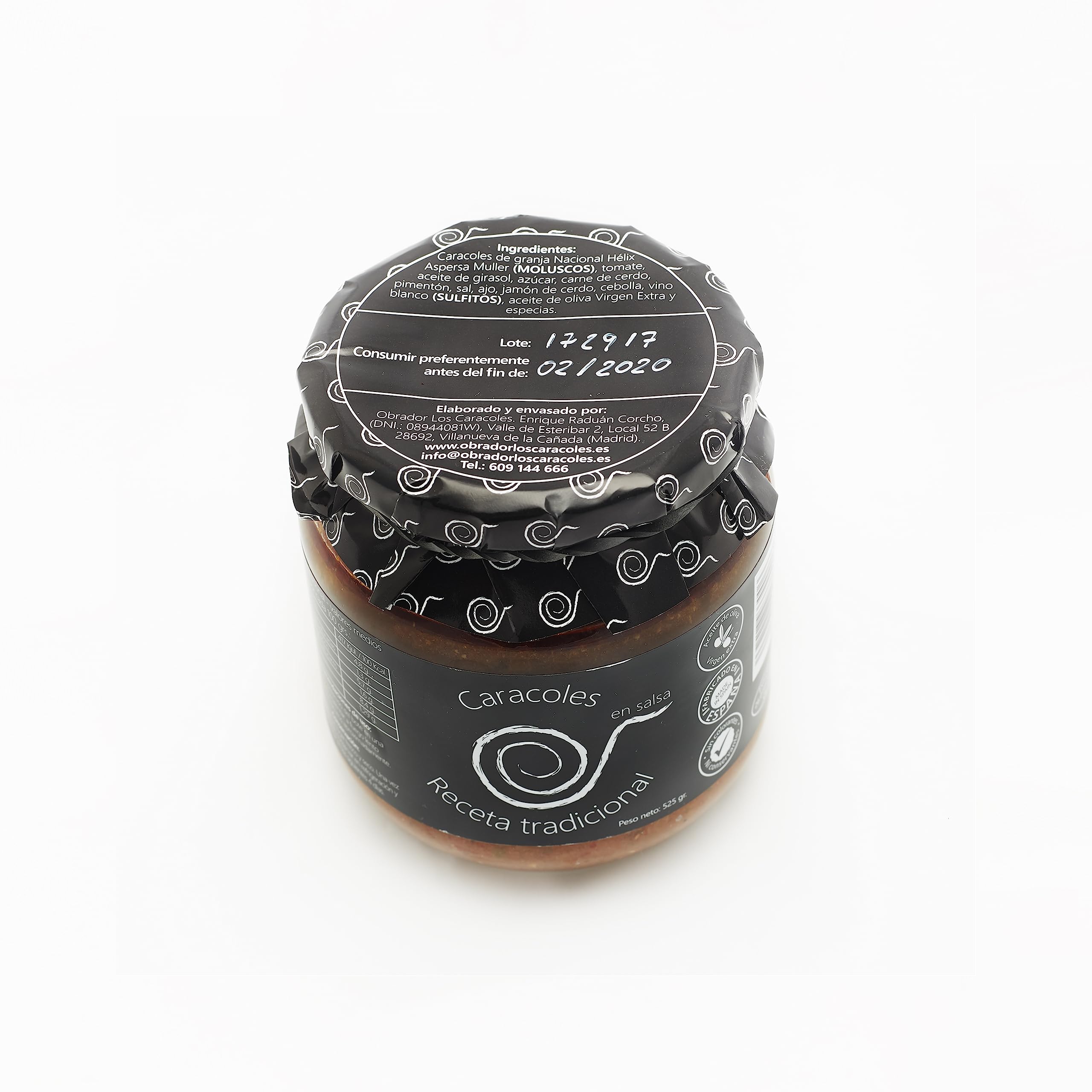 Caracoles en salsa. Caracoles cocidos 550grs (pack de 8). Receta familiar, casera y artesana. Caracoles guisados. Conservas Gourmet. Regalo original para todos. Producto 100% elaborado en España.