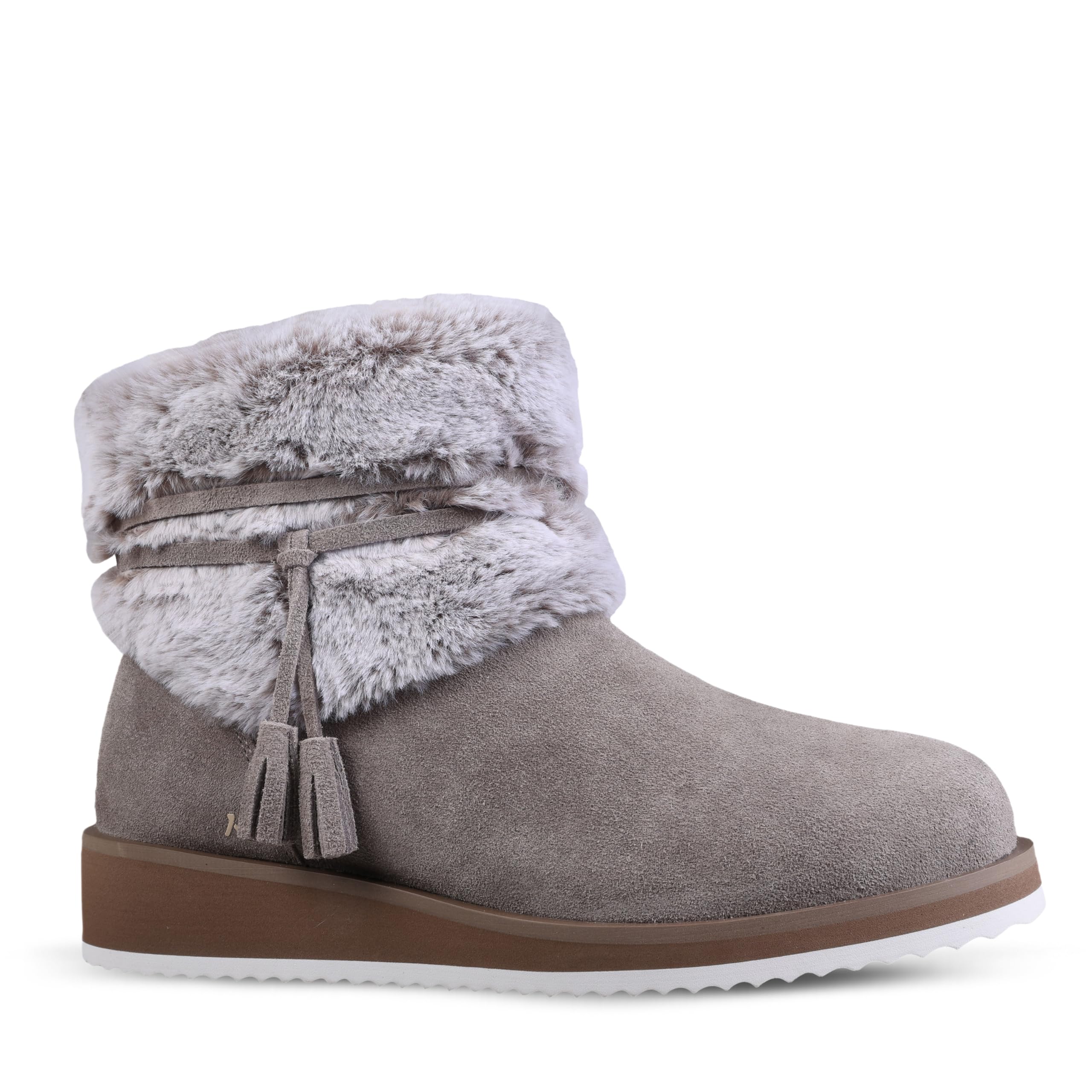 mykos Womens Bailee Suede Zip-Up Wedge 1 5 7 Boot - Water Stain Resistant - Faux Rabbit Fur