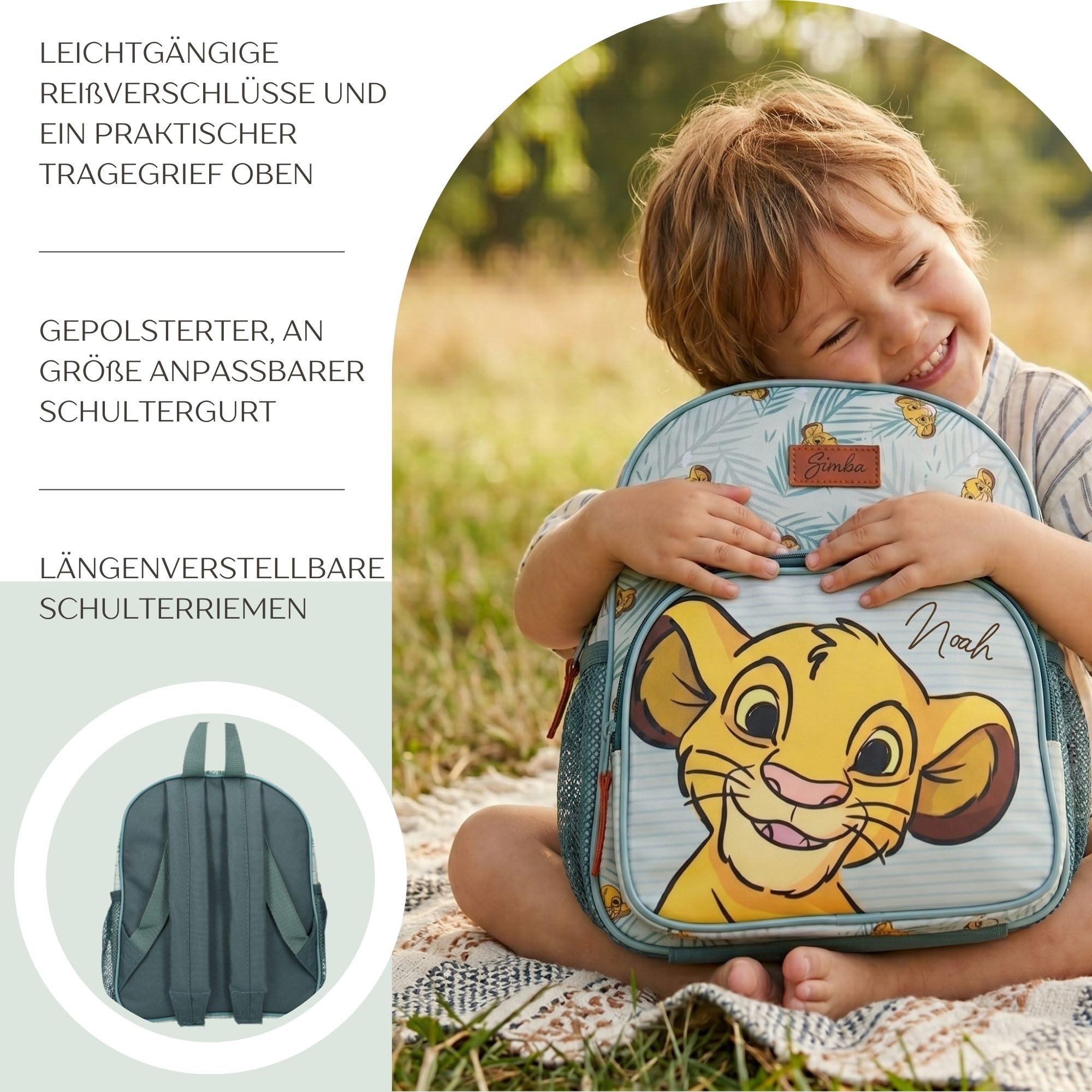 Sac à dos Disney Le Roi Lion Simba, petit sac à dos de maternelle pour enfants, avec 2 compartiments, personnalisable