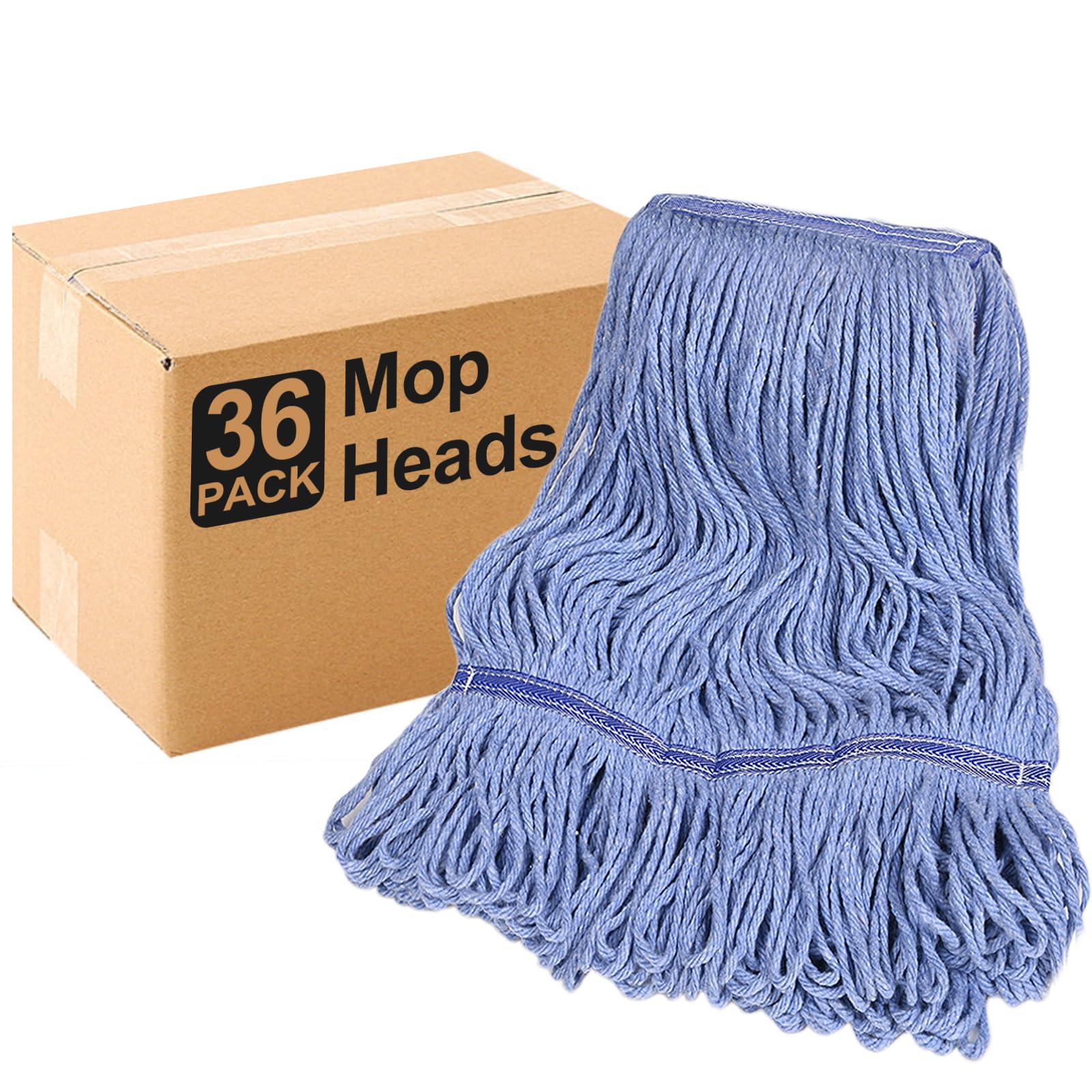 36 Pack Commercial Mop Head Replacement, Heavy Duty Mop Head Commercial Replacement for General and Floor Cleaning, Wet Industrial Blue Cotton Looped End String Head Refill (Blue)