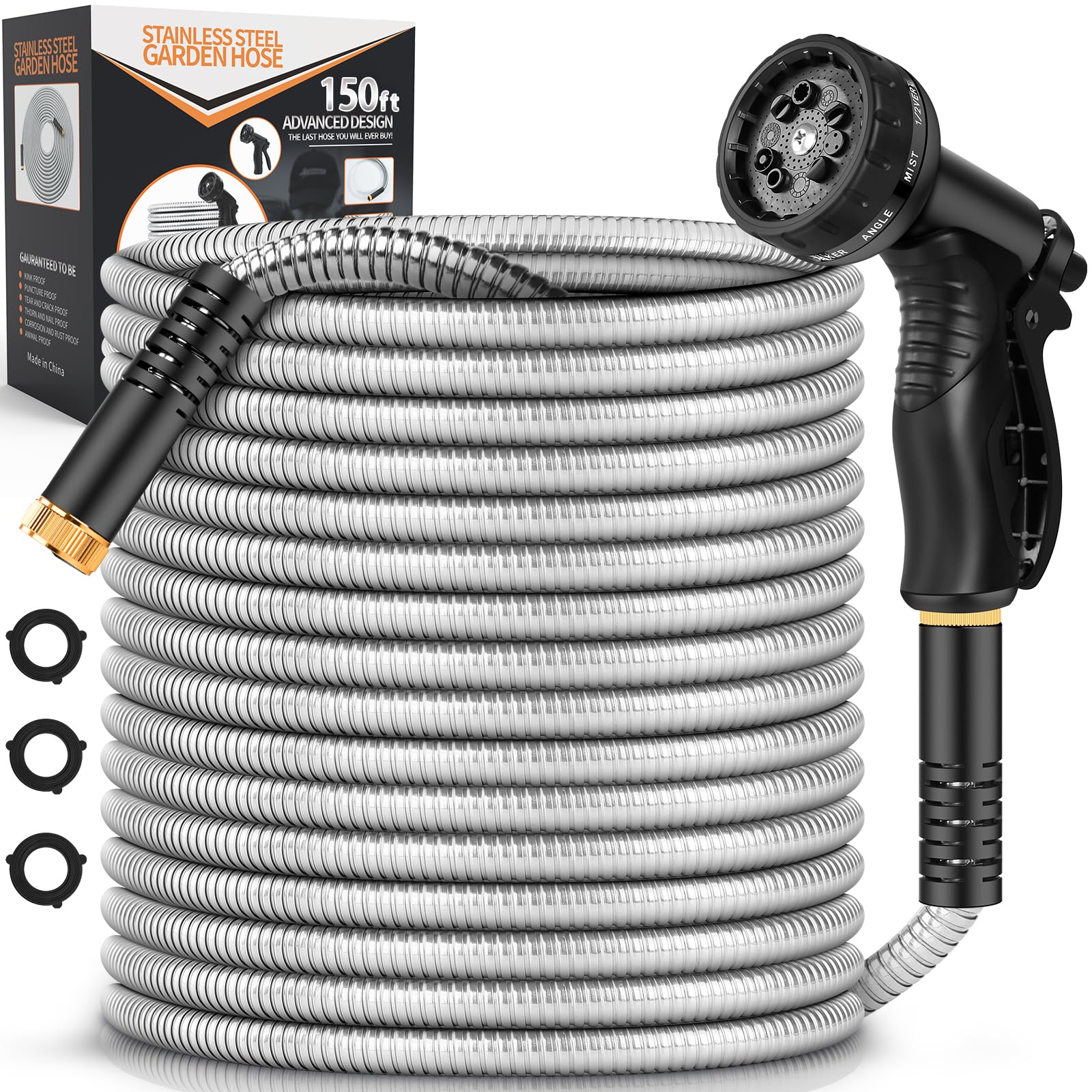 Gartenschlauch aus Metall, 45 m, robuster Wasserschlauch Schläuche Flexschlauch mit 10 Funktionen, knickfrei, robust und flexibel, robust und leicht, rostfrei für Hof, Outdoor, Wohnmobil