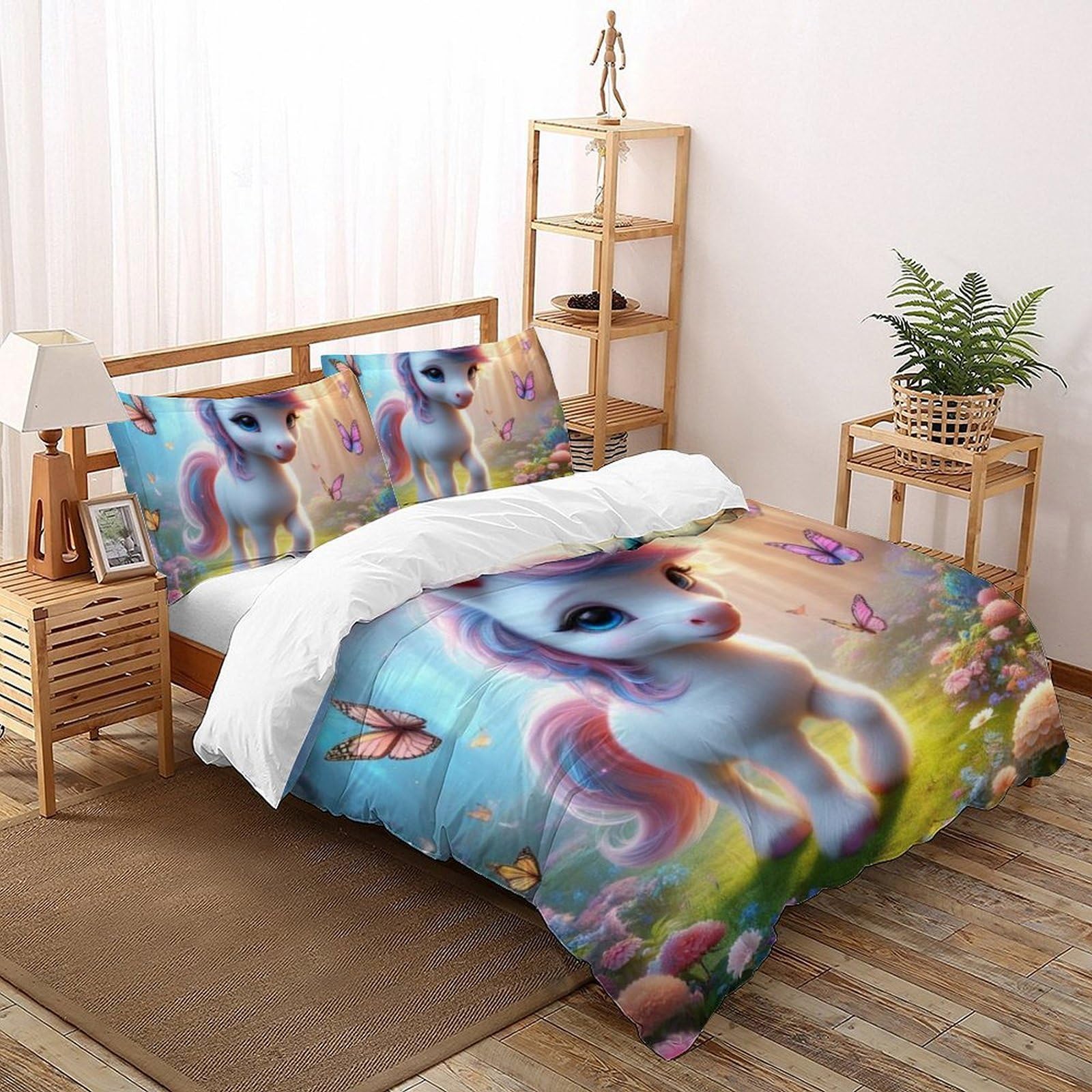 Housse de couette licorne 3D avec fermeture éclair et taies faciles à laver 200x200