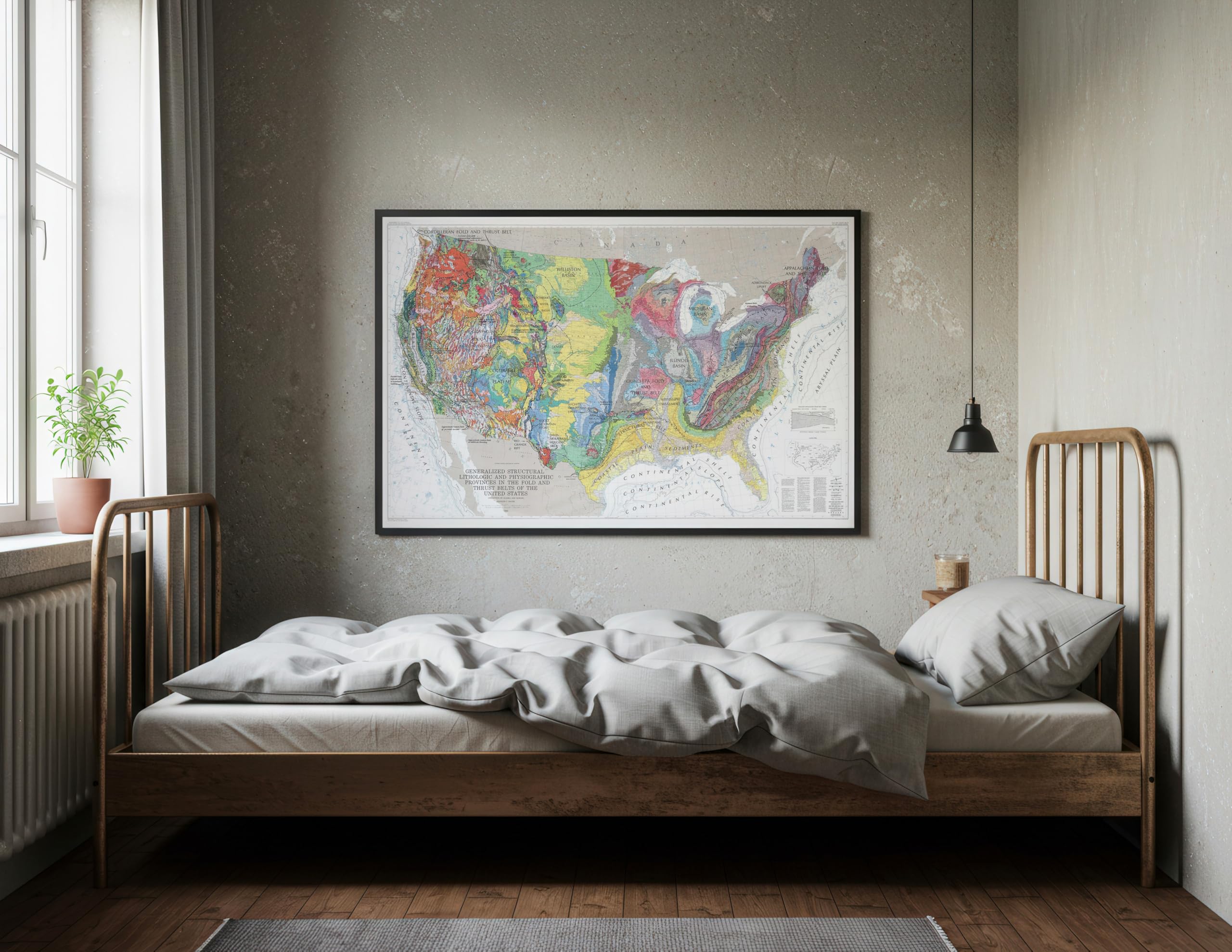 Mapa histórico, mapa de pared, Estados Unidos, geología: provincias fisiográficas y estructurales 1983, arte de pared vintage, 24 x 16 pulgadas