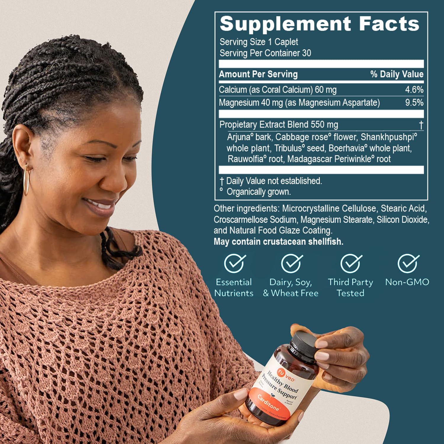 ruved Carditone, BP Formula, Arjuna, Calcium, and Magnesium, 30 Servings — Amazon image 3