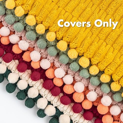 Miniatura 3 de MIULEE Juego de 2 fundas de almohada decorativas de pana blanca crema, con pompones, suaves, bohemias, a rayas, decoración moderna para el hogar,