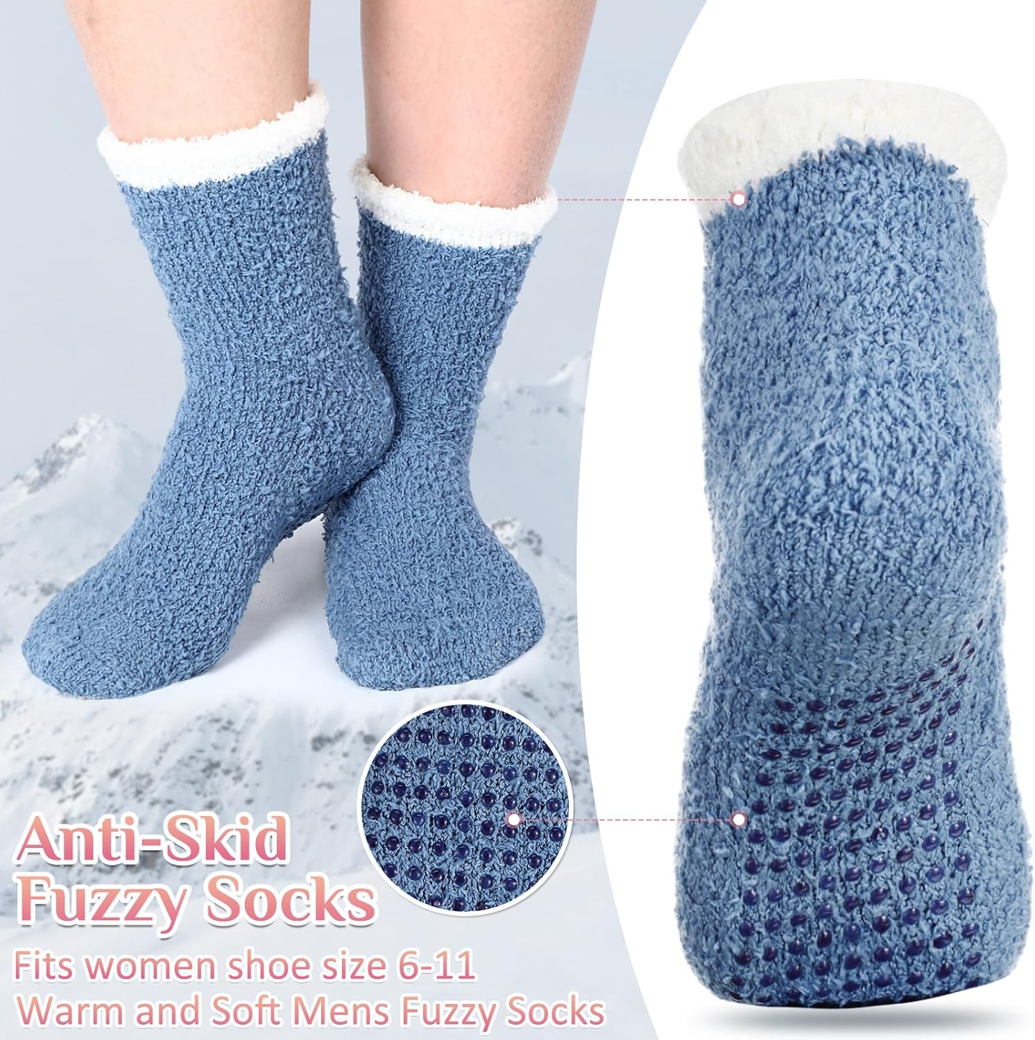 21 Pairs Women Fuzzy Socks with Grip Slipper Socks Fluffy Non Slip Warm - Image 2