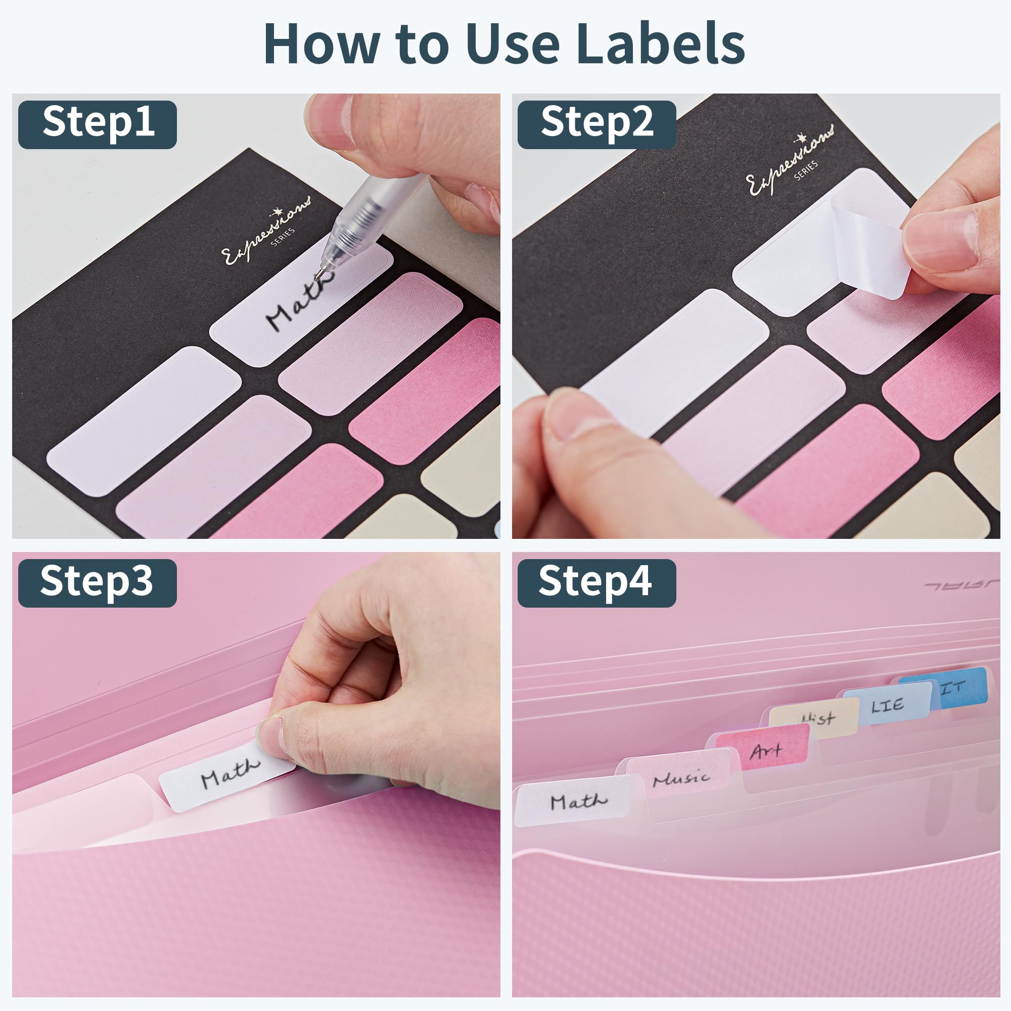 JARLINK Organizador de archivos, carpeta de archivos expansible, color rosa macarrón