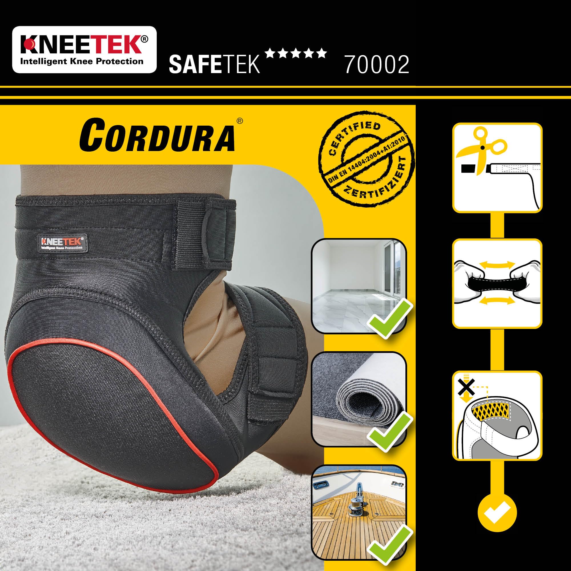 Kneetek Rodilleras SAFETEK® Cordura® | para superficies sensibles | rodilleras antideslizantes para un alivio óptimo al trabajar de rodillas | rodilleras adecuadas para parqueteros, decoradores