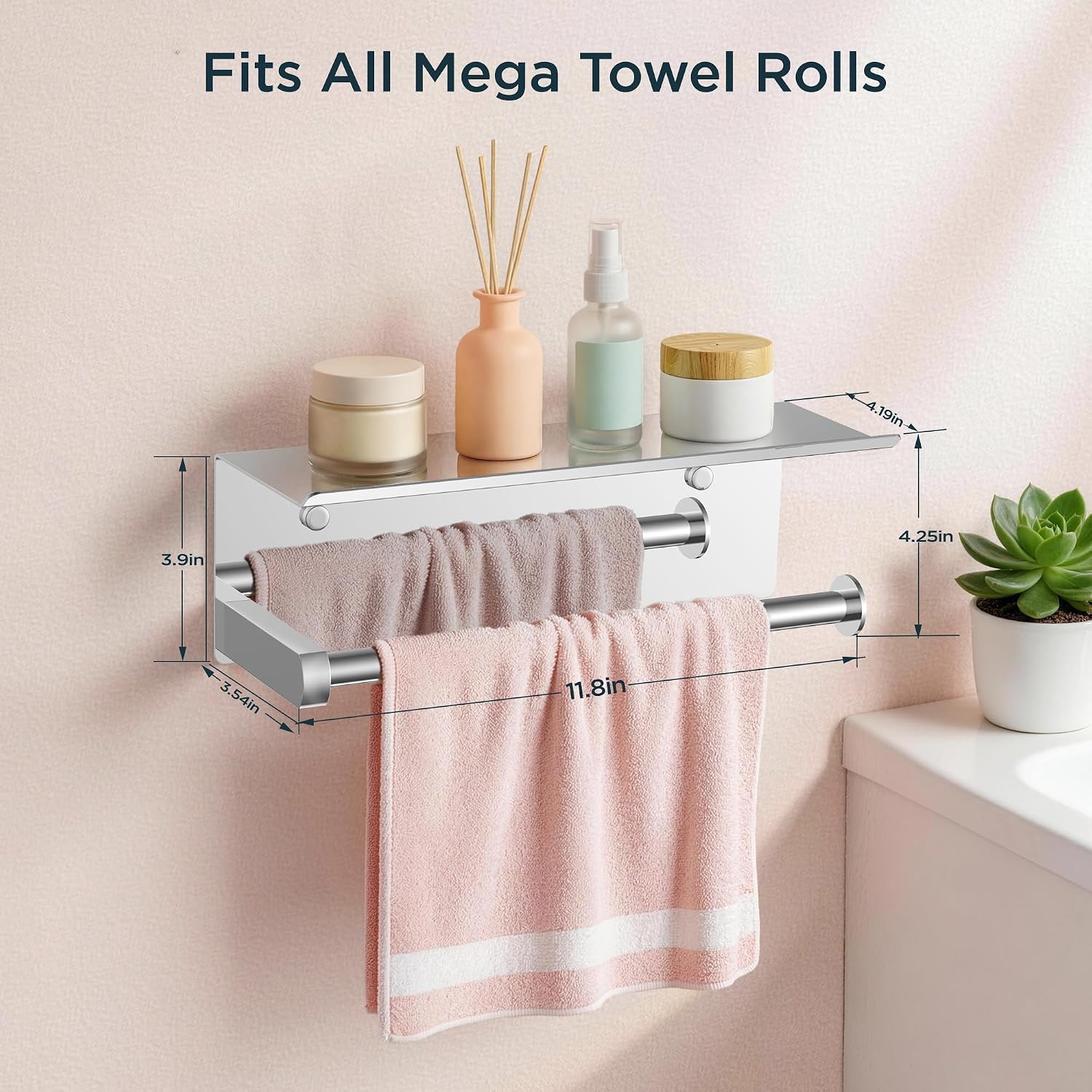 FORIOUS Paper Towel Holder with Shelf, SUS304 Stainless Steel Paper Towel Holder with Storage Shelf, Wall Mount Screw Paper Roll Organizer Commercial Paper Hand Towel Dispensers, Chrome