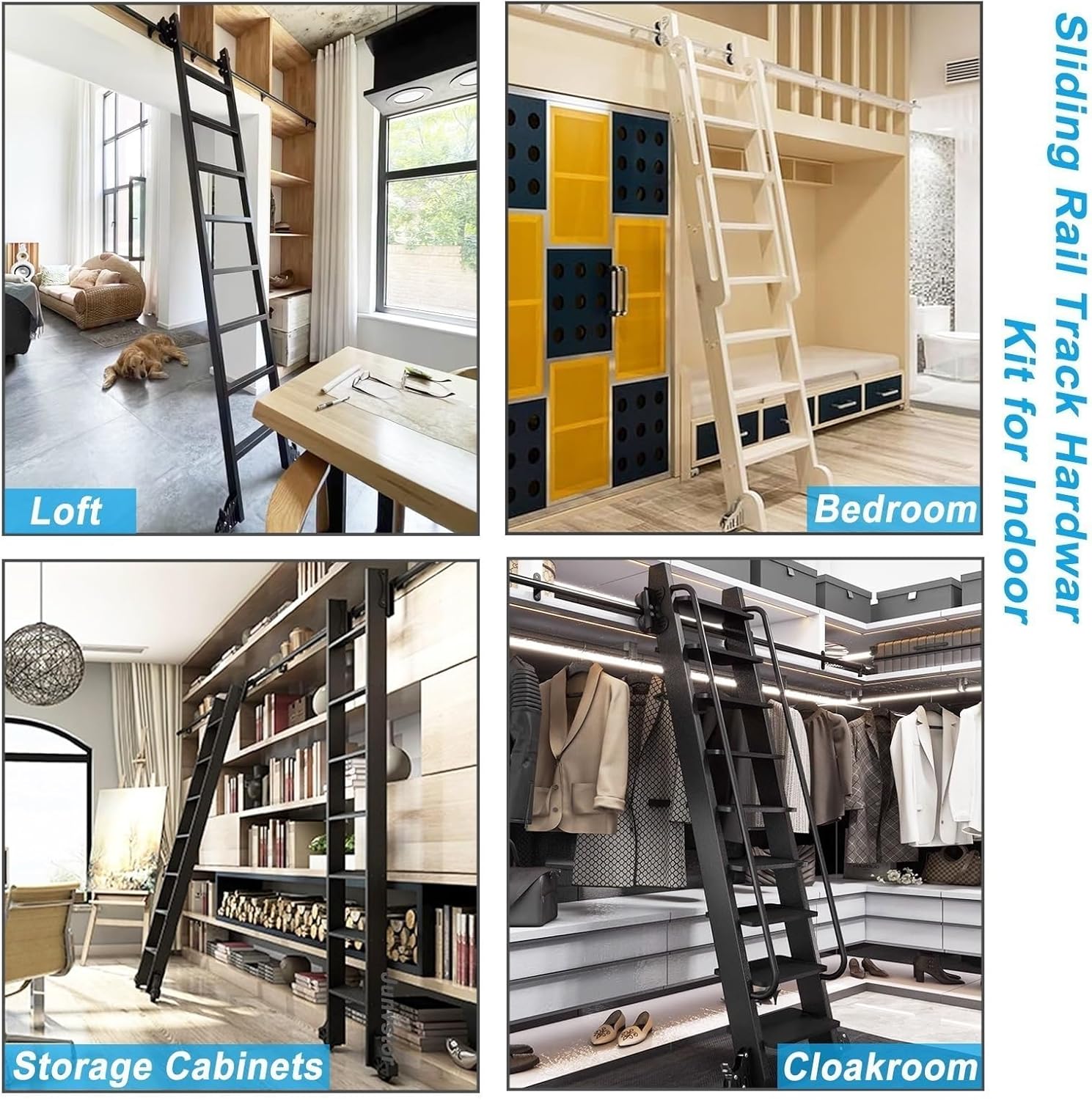Sliding Hardware Kit Rolling Library Ladder Track Kit, 3.3-20ft Ladder Kit, Black Telescope Mobile Ladder Track Kit for Loft Closet, Full Set Ladder Rails Kit (10ft/300cm Track kit)
