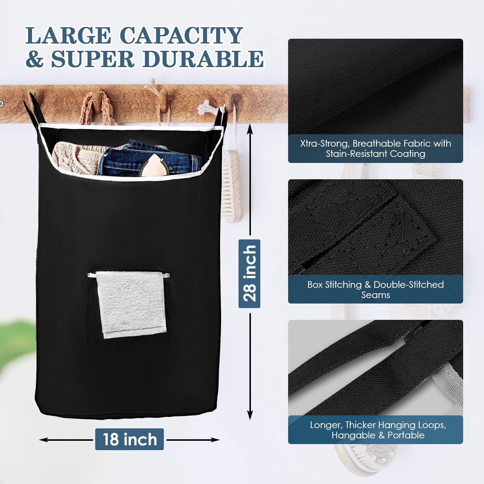 The Fine Living Co. USA - Bolsa grande para colgar la ropa sucia con ganchos y cremallera... (Negro-L)