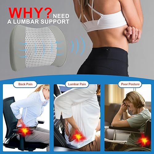 Miniatura 43 de Almohada de apoyo lumbar para automóvil, almohada lumbar de espuma viscoelástica para aliviar el dolor de espalda baja - Cojín de espalda para Negro